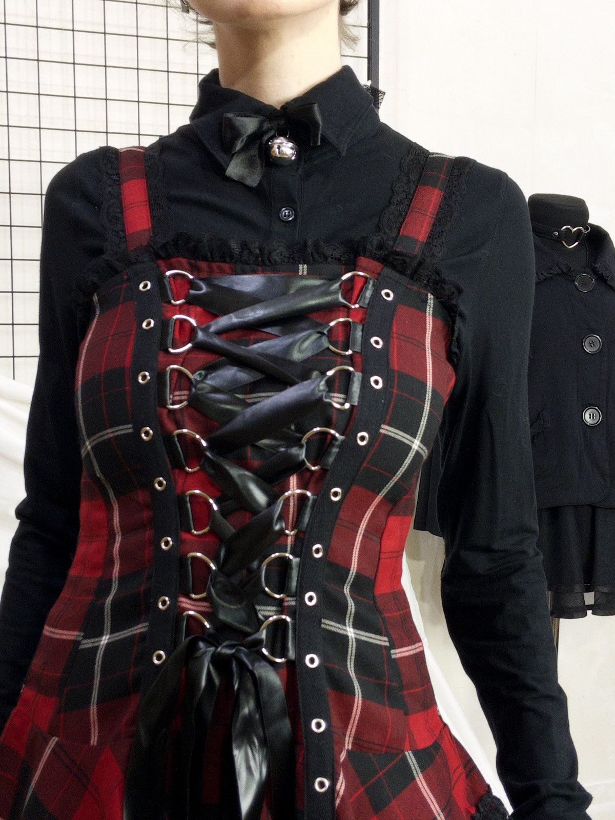 Vintage Hell Bunny tartan corset mini dress with lace alt goth punk Size XL / US 12-14 / IT 48-50 - 8 Thumbnail