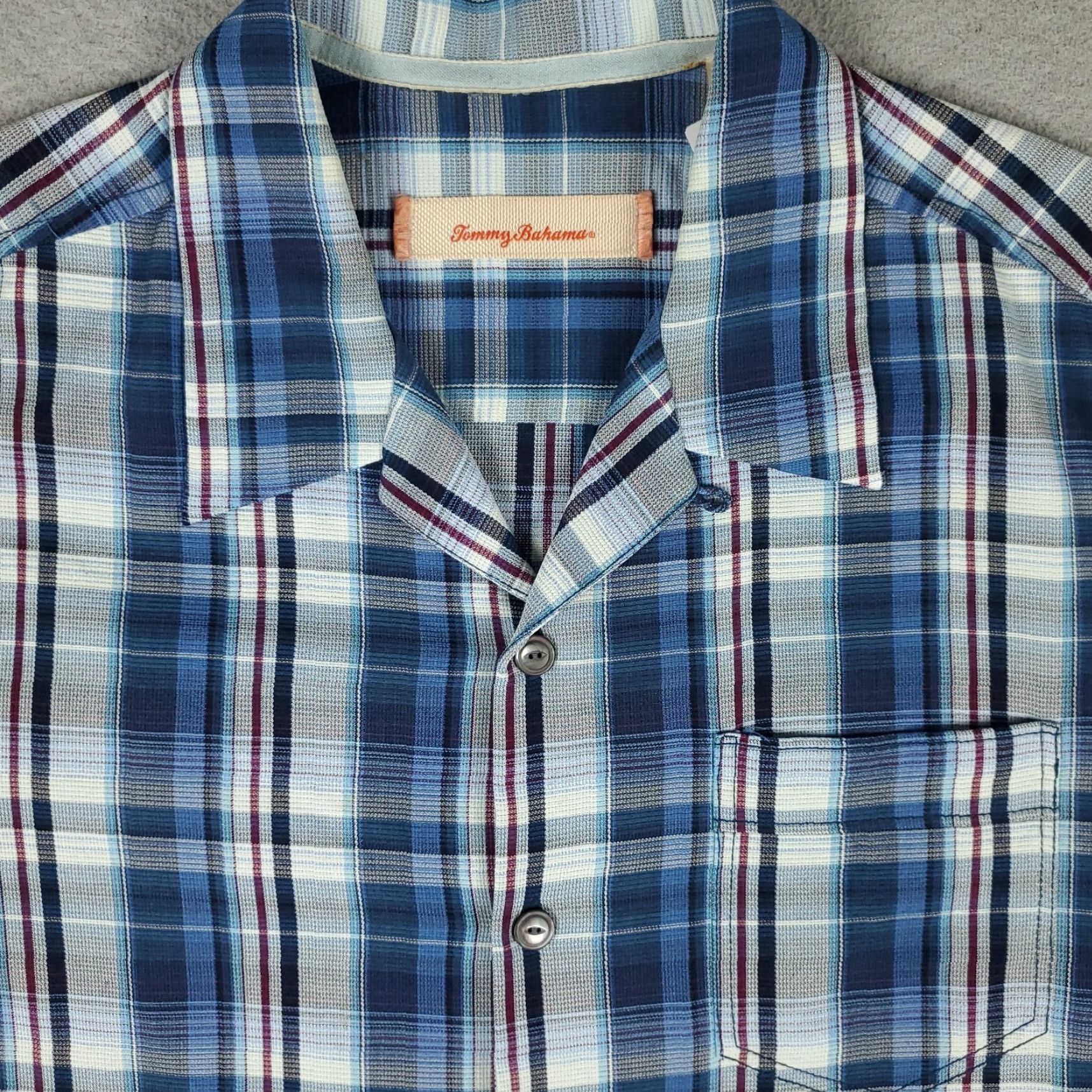 Tommy Bahama Tommy Bahama Hawaiian Shirt Mens Large Blue Plaid Silk Button Up Short Sleeve Size US L / EU 52-54 / 3 - 2 Thumbnail