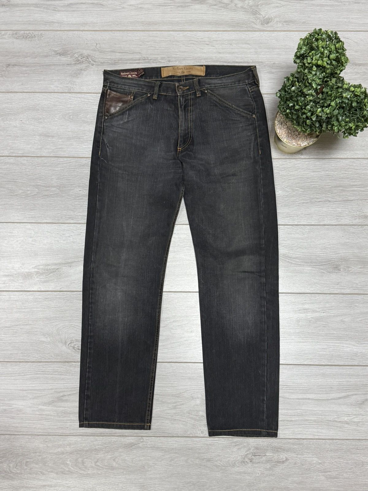 Marlboro Classics Marlboro classic denim pants jeans leather insert eb0 Size US 33 - 4 Thumbnail