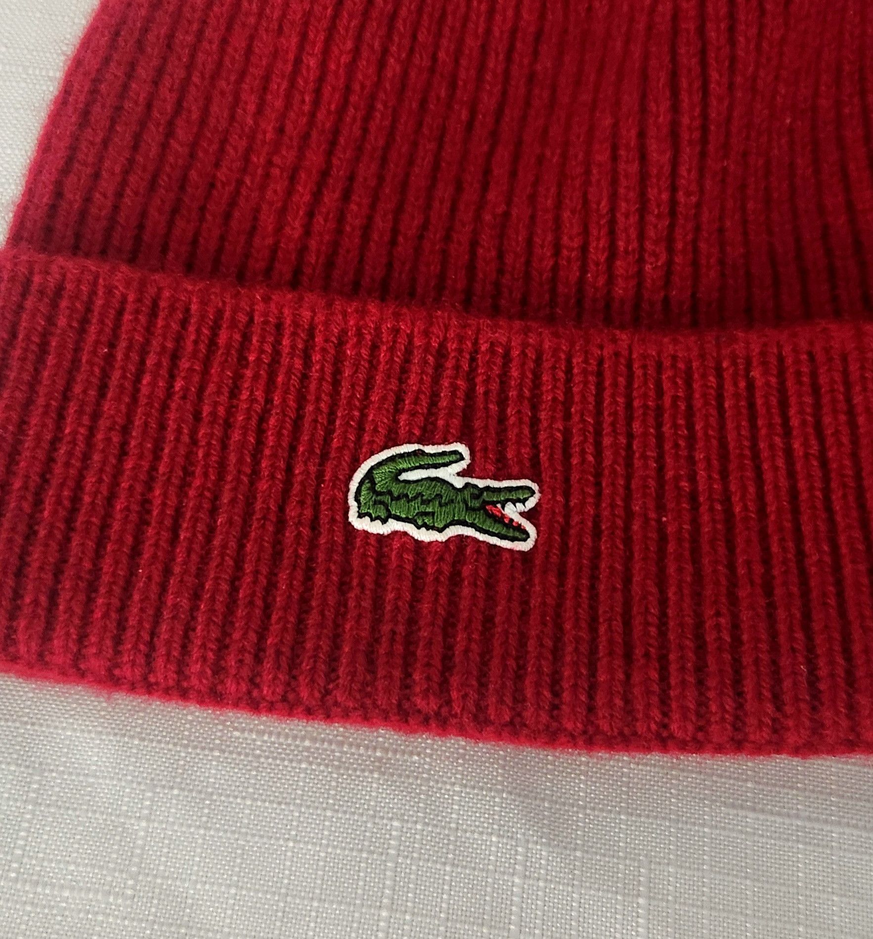 Lacoste LACOSTE Men's Hat Red Ribbed 100% Wool Knit Logo Beanie OSFA Size ONE SIZE - 2 Thumbnail