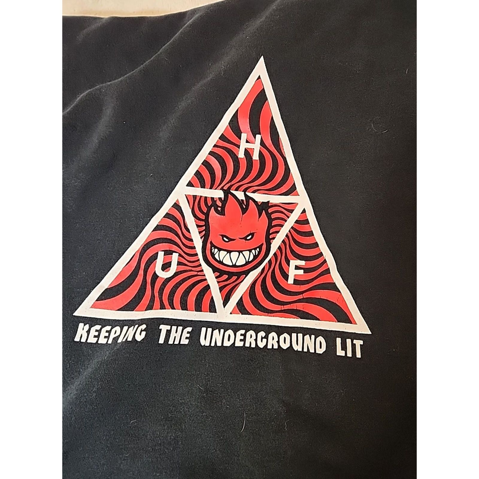 Huf VINTAGE HUF Spitfire Hoodie Mens XL Black Pullover Drawstring Fleece Size US XL / EU 56 / 4 - 5 Thumbnail