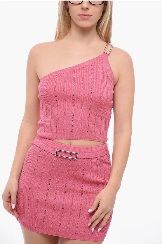image of Alessandra Rich Og1Mm0524 Lurex Crop Top In Pink, Women's (Size Medium)
