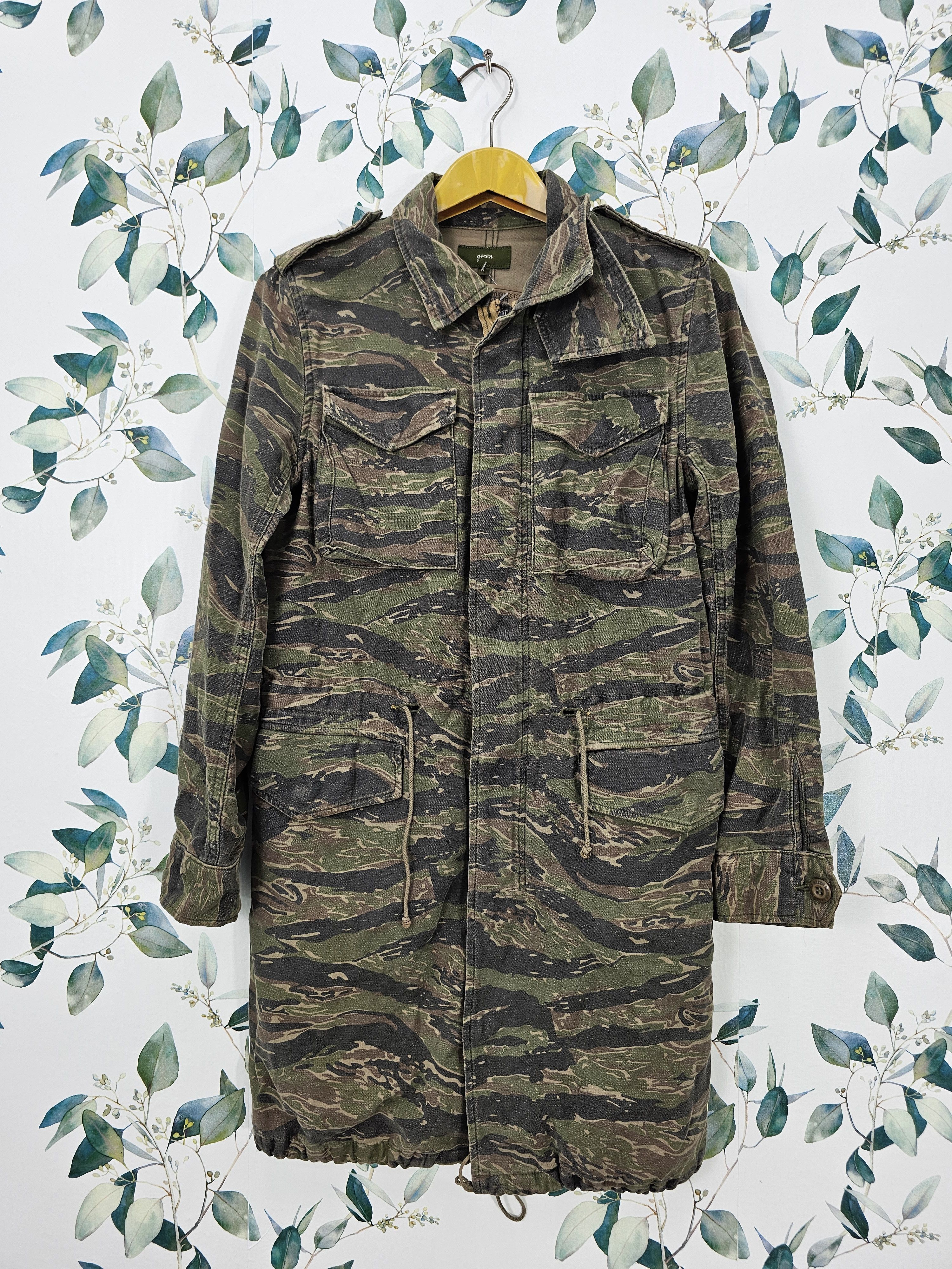 Japanese Brand GREEN Tiger Striped Camouflage Parka Military Jacket J0139 Size US XS / EU 42 / 0 - 1 Thumbnail