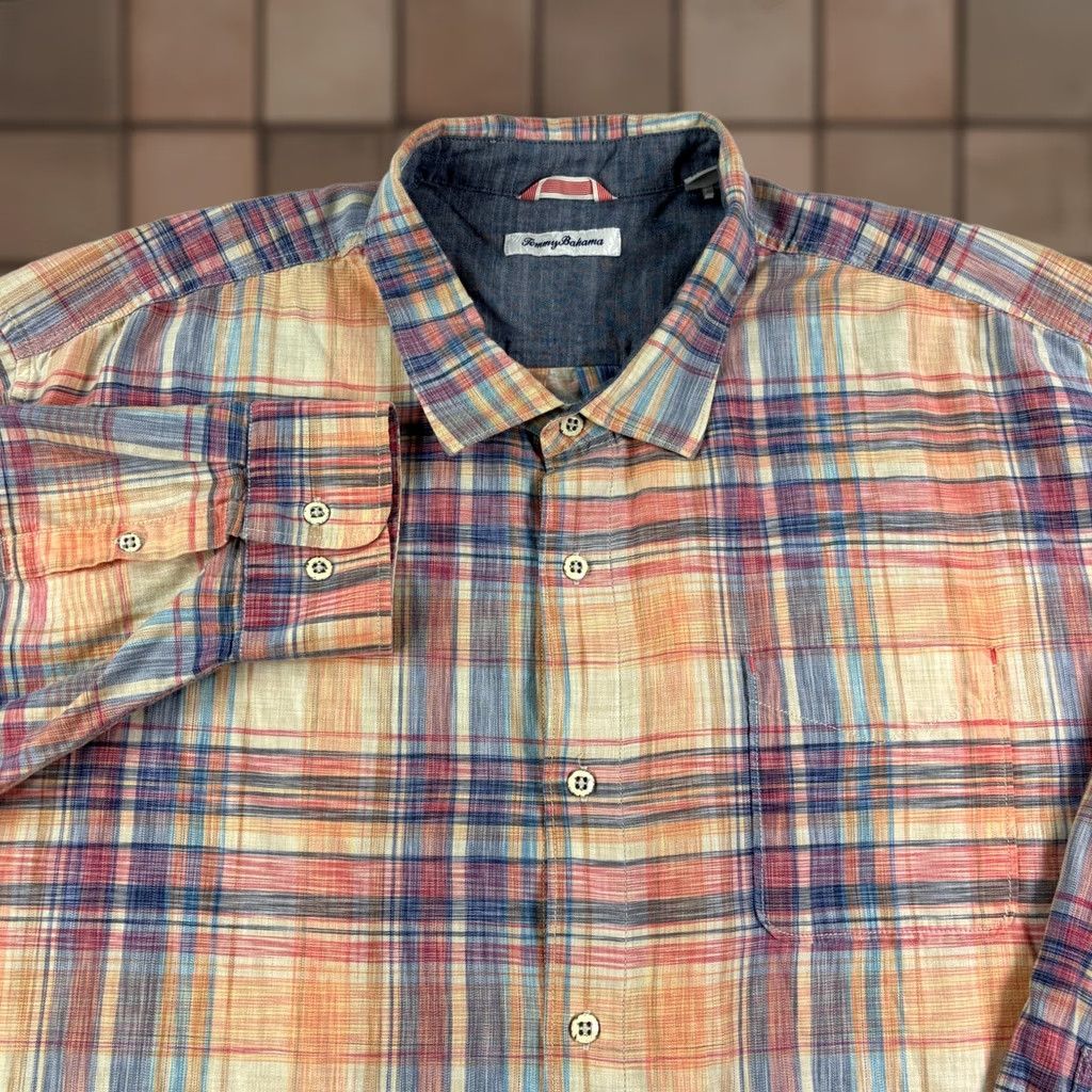 Tommy Bahama VINTAGE Tommy Bahama Shirt Mens 4XB Big Orange Plaid Button Up Long Sleeve Casual Size US XXL / EU 58 / 5 - 1 Thumbnail