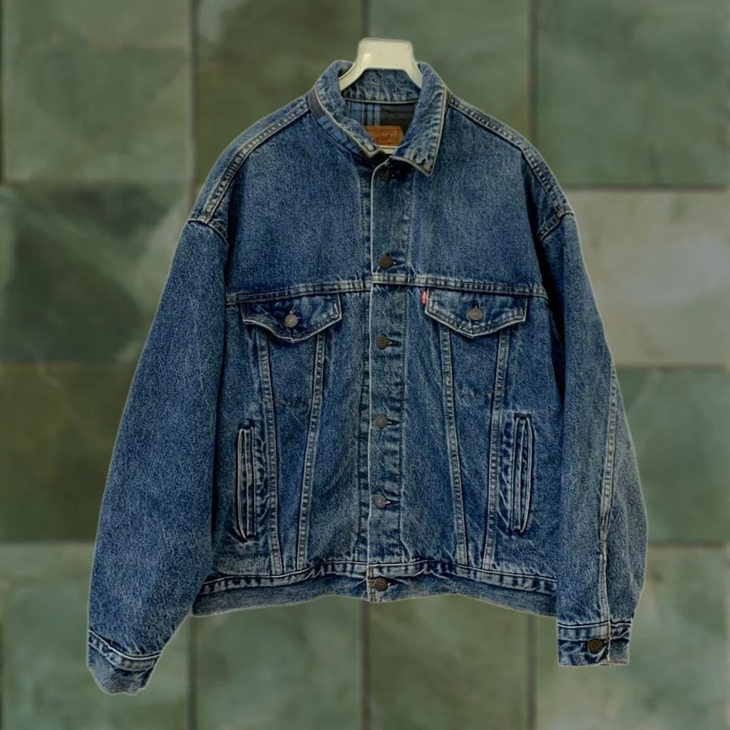 Levi's VINTAGE Levi’s Trucker Jacket Denim 70417 90s Flannel Lined Made in USA Blue M Mens Jacket Size US M / EU 48-50 / 2 - 1 Thumbnail