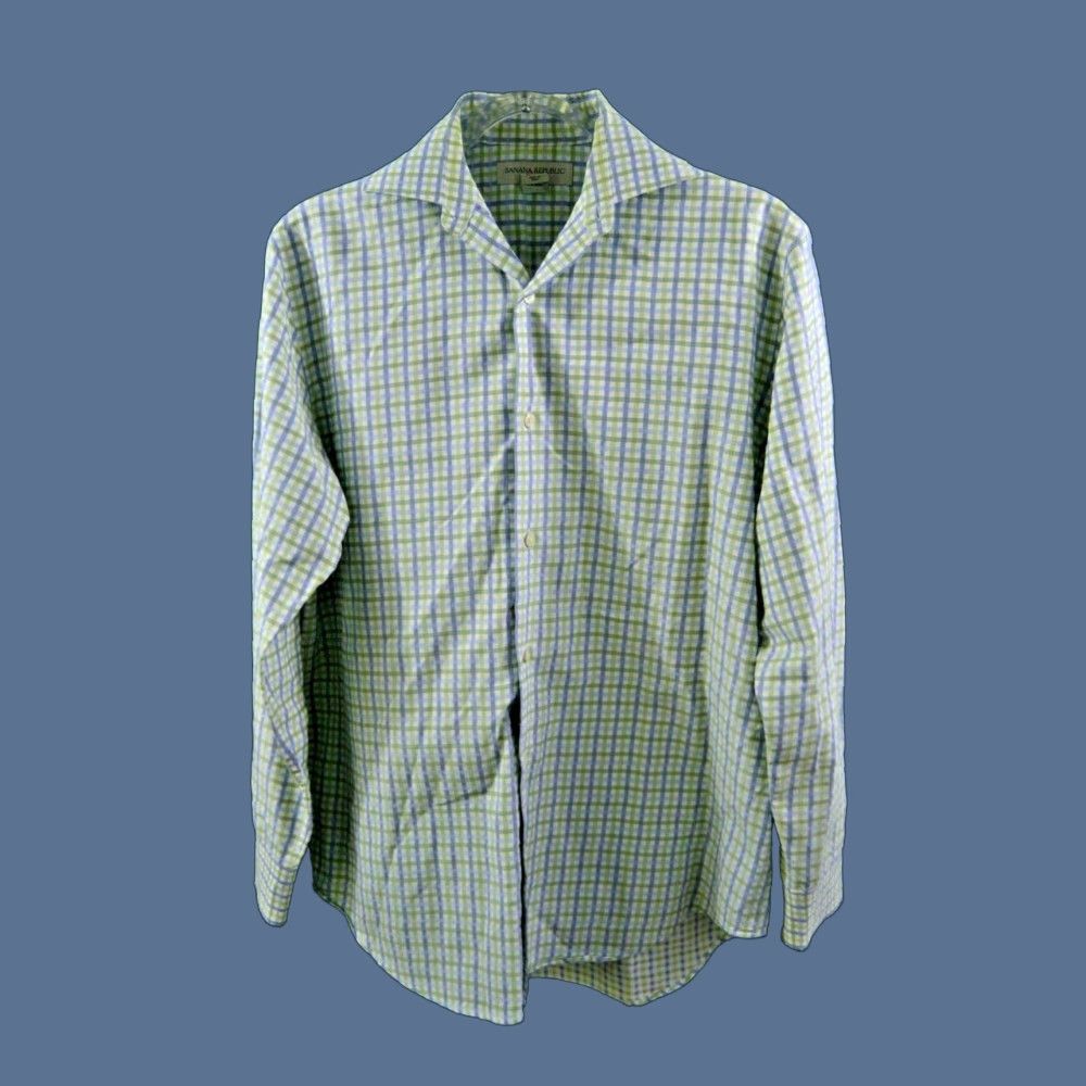 Banana Republic VINTAGE Banana Republic Men’s L/S shirt SZM Green-Blue-White Plaid Cotton Beige? Size US M / EU 48-50 / 2 - 1 Thumbnail