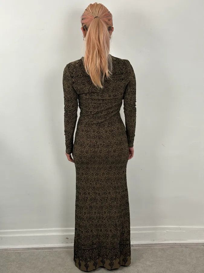 Jean Paul Gaultier 2000s Jean Paul Gaultier Khaki Tattoo Floral Maxi Dress Size S / US 4 / IT 40 - 2 Thumbnail