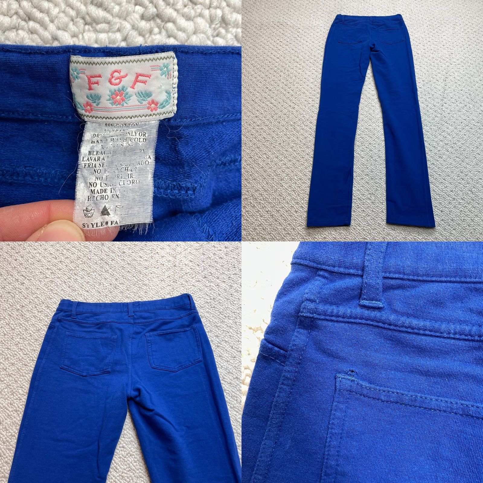 Vintage F&F Chino Pants Womens 26x30 Blue Skinny Cotton Solid Low Rise Stretch Slacks - Vintage Size 28" / US 6 / IT 42 - 8 Thumbnail