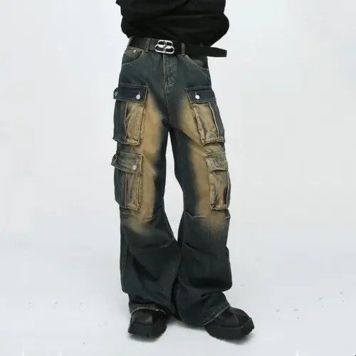 Japanese Brand × Jean Retro washed distressed workwear loose wide leg jeans Size US 32 / EU 48 - 2 Thumbnail