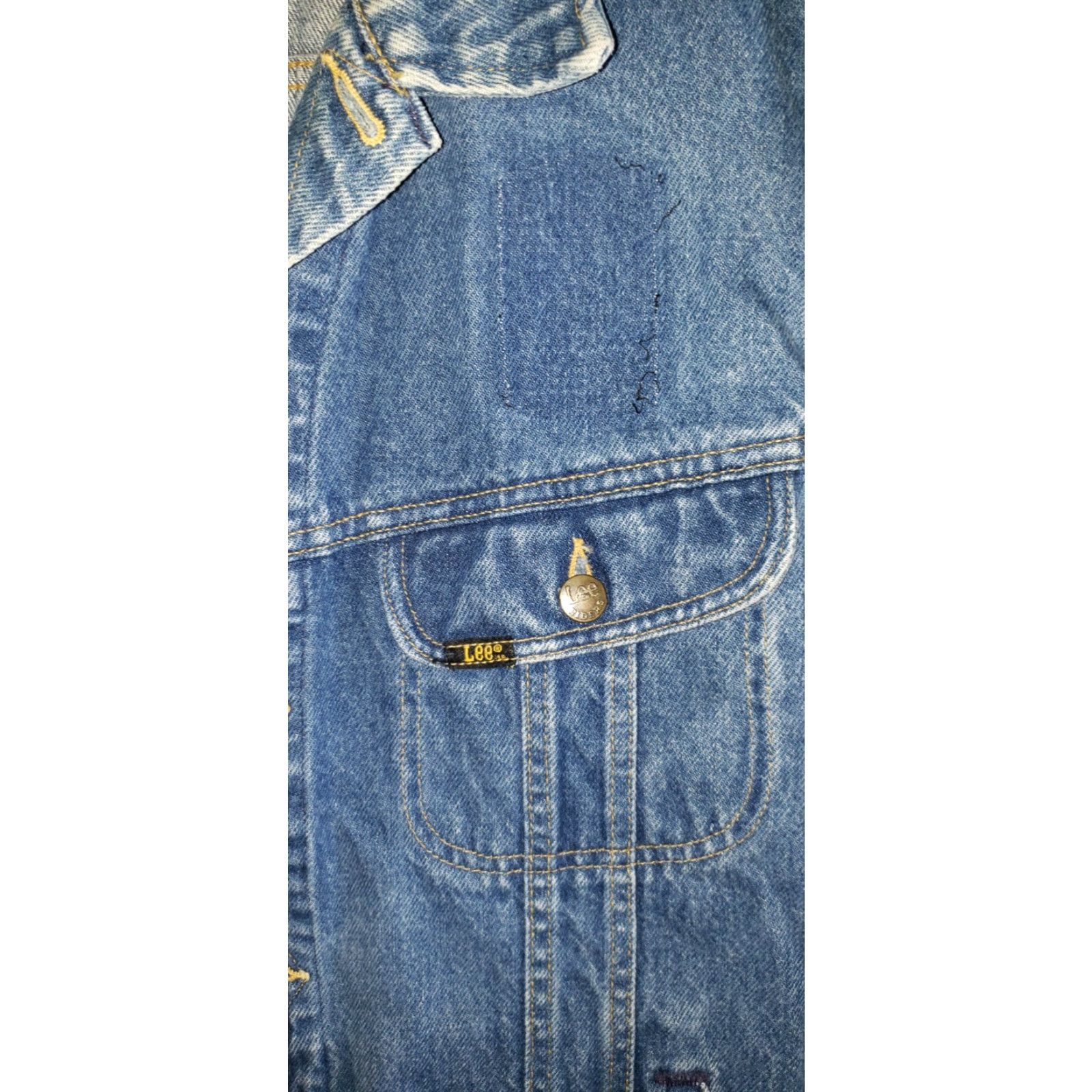 Lee VINTAGE LEE Riders Denim Jean Jacket Sz 46L Distressed Western Rancher USA 90s Mens Jacket Jeans Distressed Blue Size US 30 / EU 46 - 5 Thumbnail
