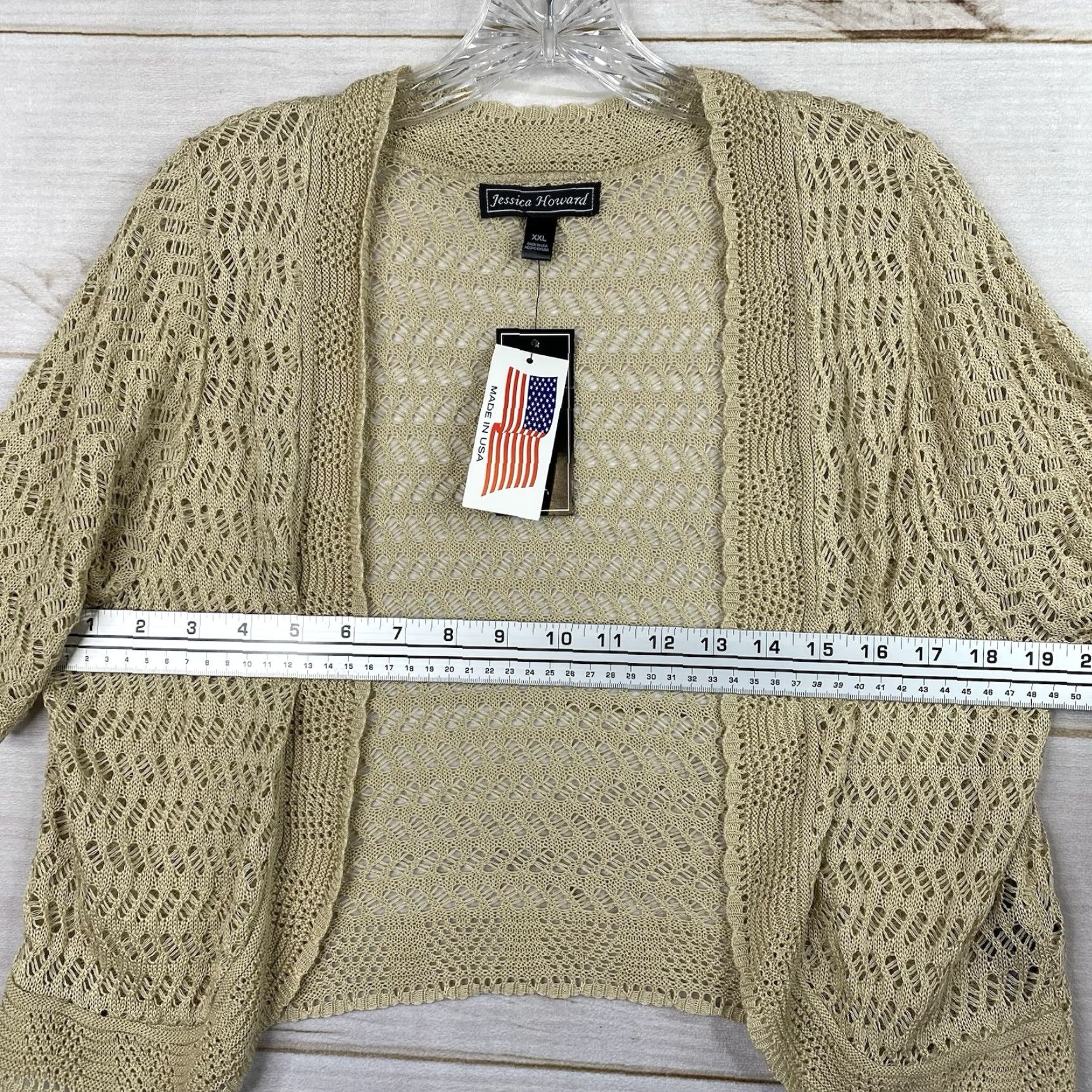 Vintage VINTAGE Jessica Howard Cardigan Womens 2XL Beige Crochet Shrug Open-Knit V-Neck Short Sleeve Size XXL / US 16-18 / IT 52-54 - 5 Thumbnail
