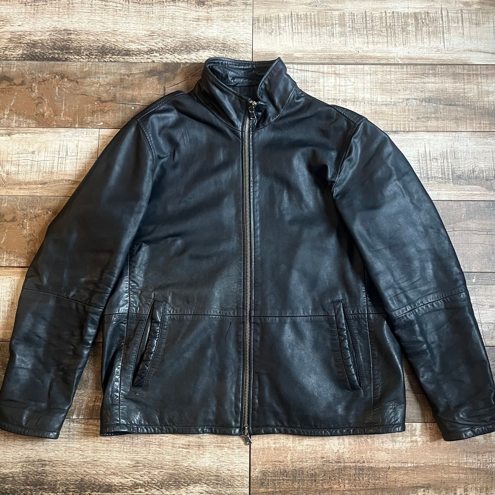 image of Vintage John Varvatos Sheep Leather Jacket in Black, Men's (Size XL)