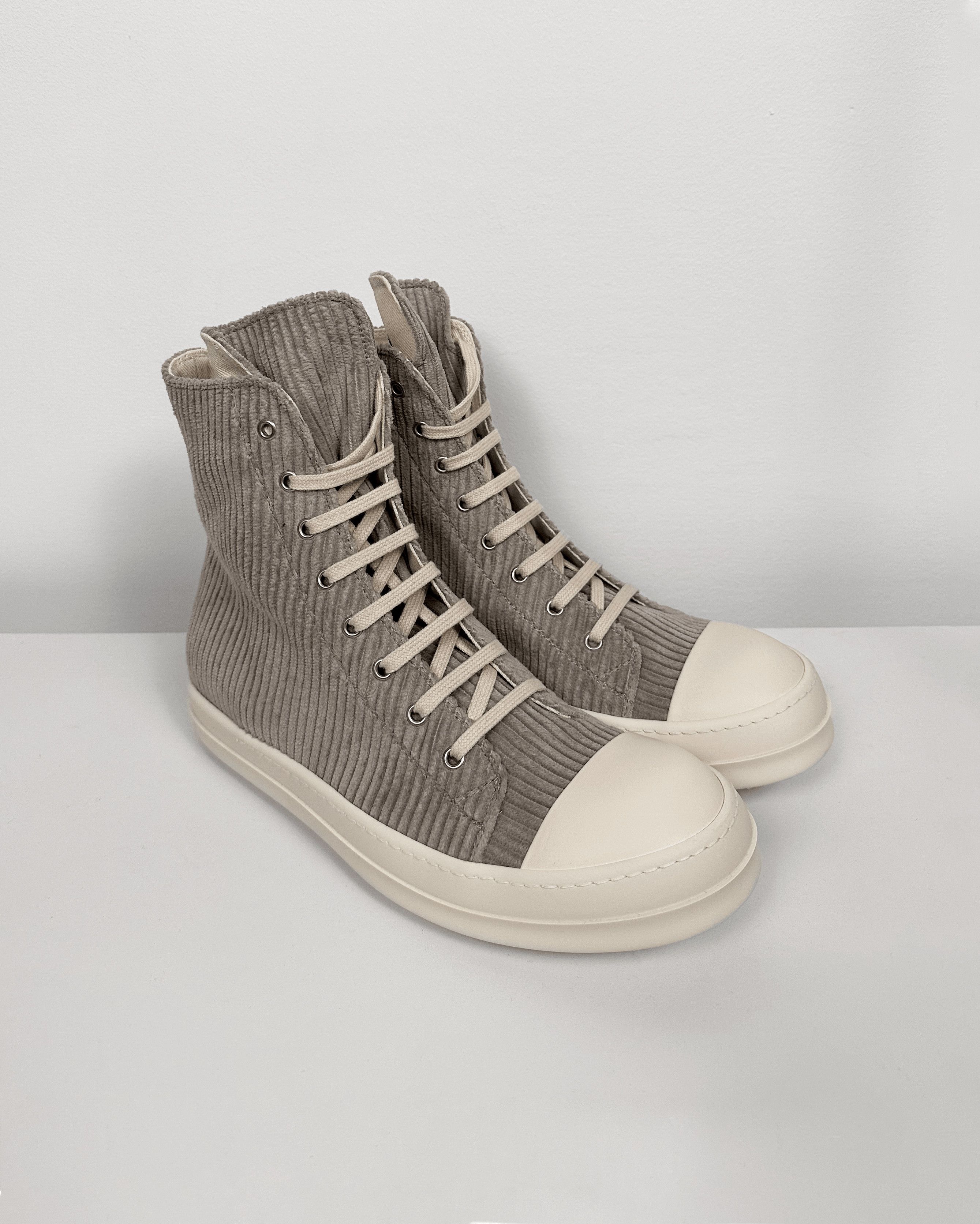 Pre-owned Rick Owens Drkshdw Ramones High Pearl Corduroy Shoes In Gray
