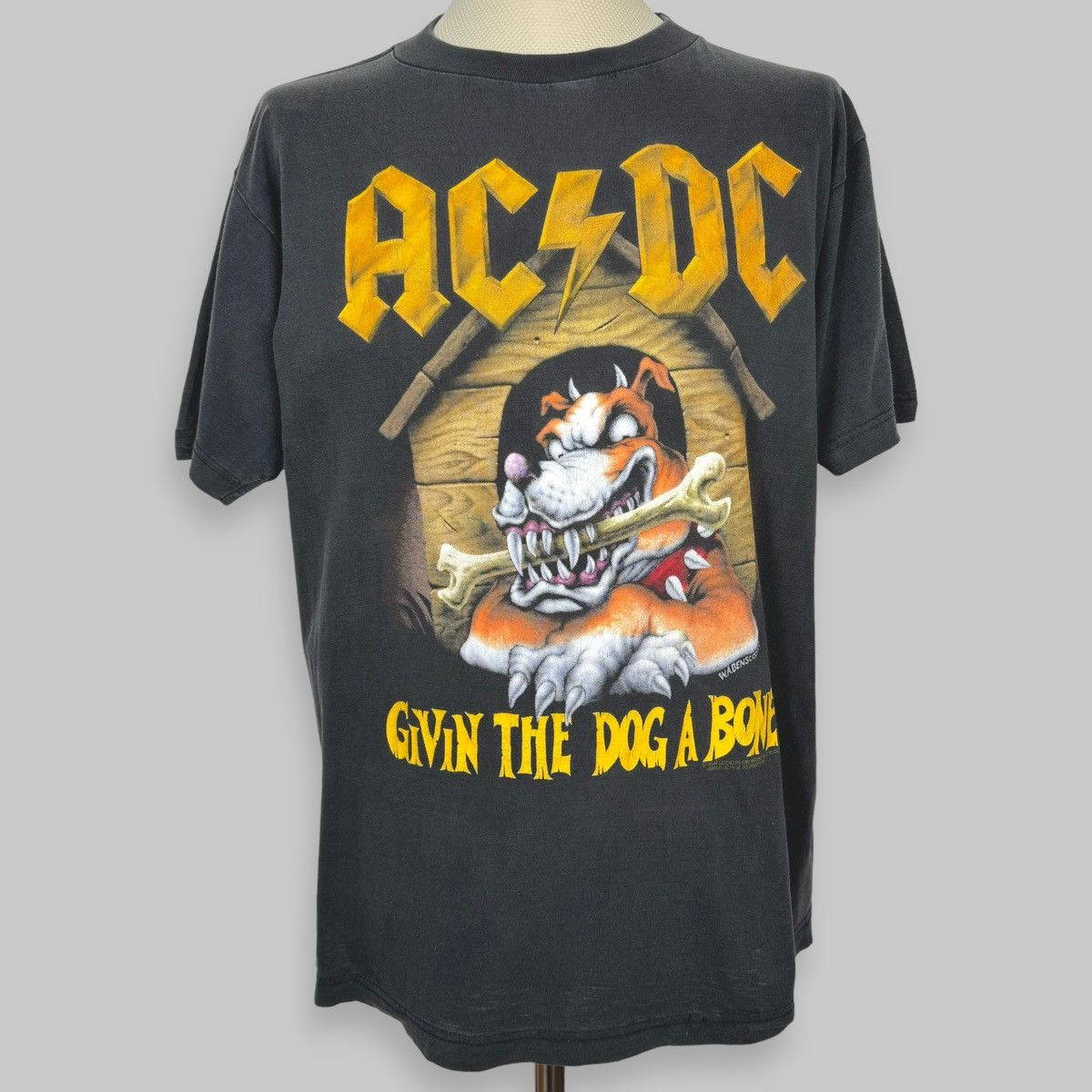 image of Acdc x Band Tees Vintage 1994 Ac/dc ‘Giving The Dog A Bone’ Brockum T Shirt in Black (Size XL)