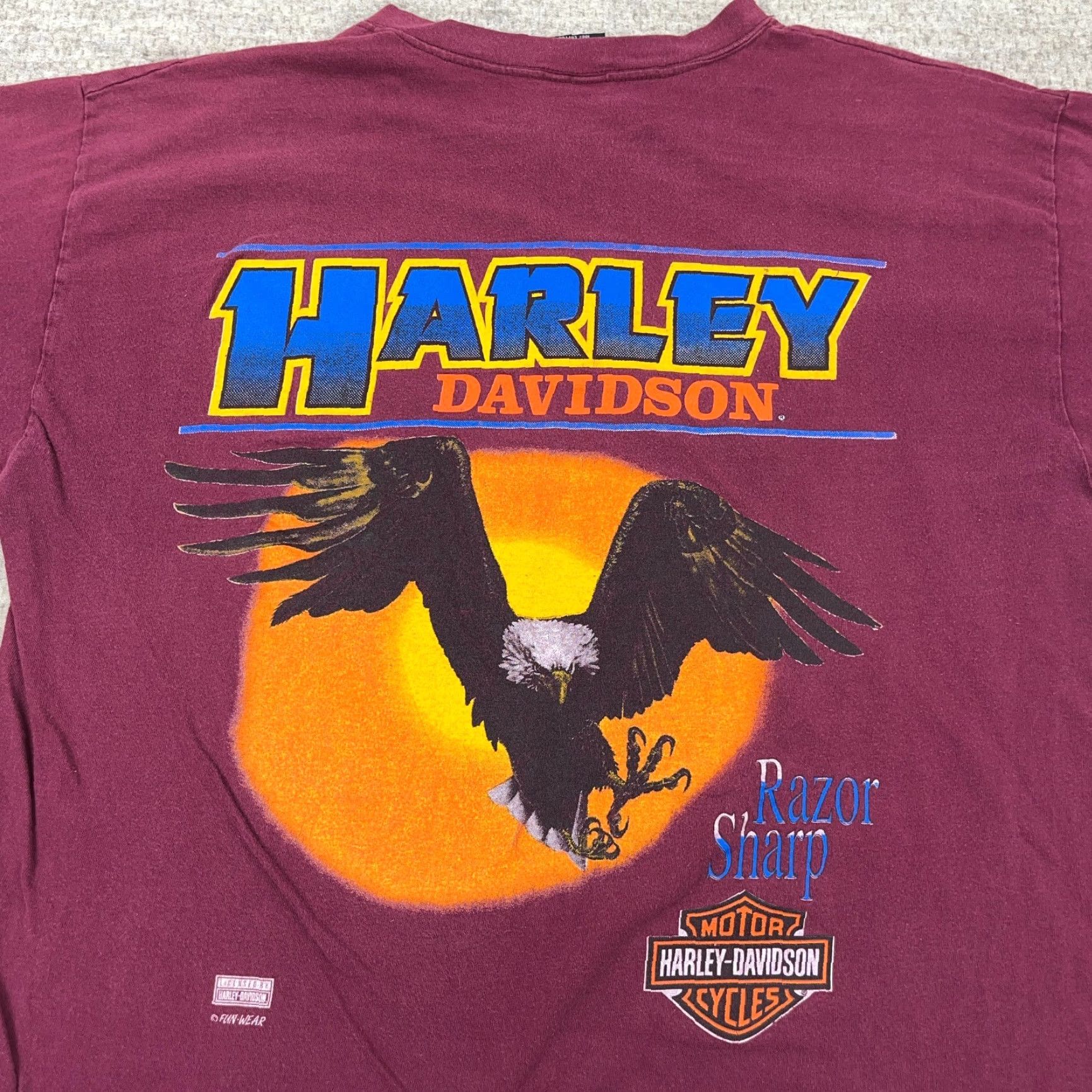 Harley Davidson VINTAGE Harley-Davidson Shirt Men Large Maroon 90s Logo Knit Short Sleeve T-Shirt USA 80s 90s Retro Motorcycle Cotton Size US L / EU 52-54 / 3 - 3 Thumbnail