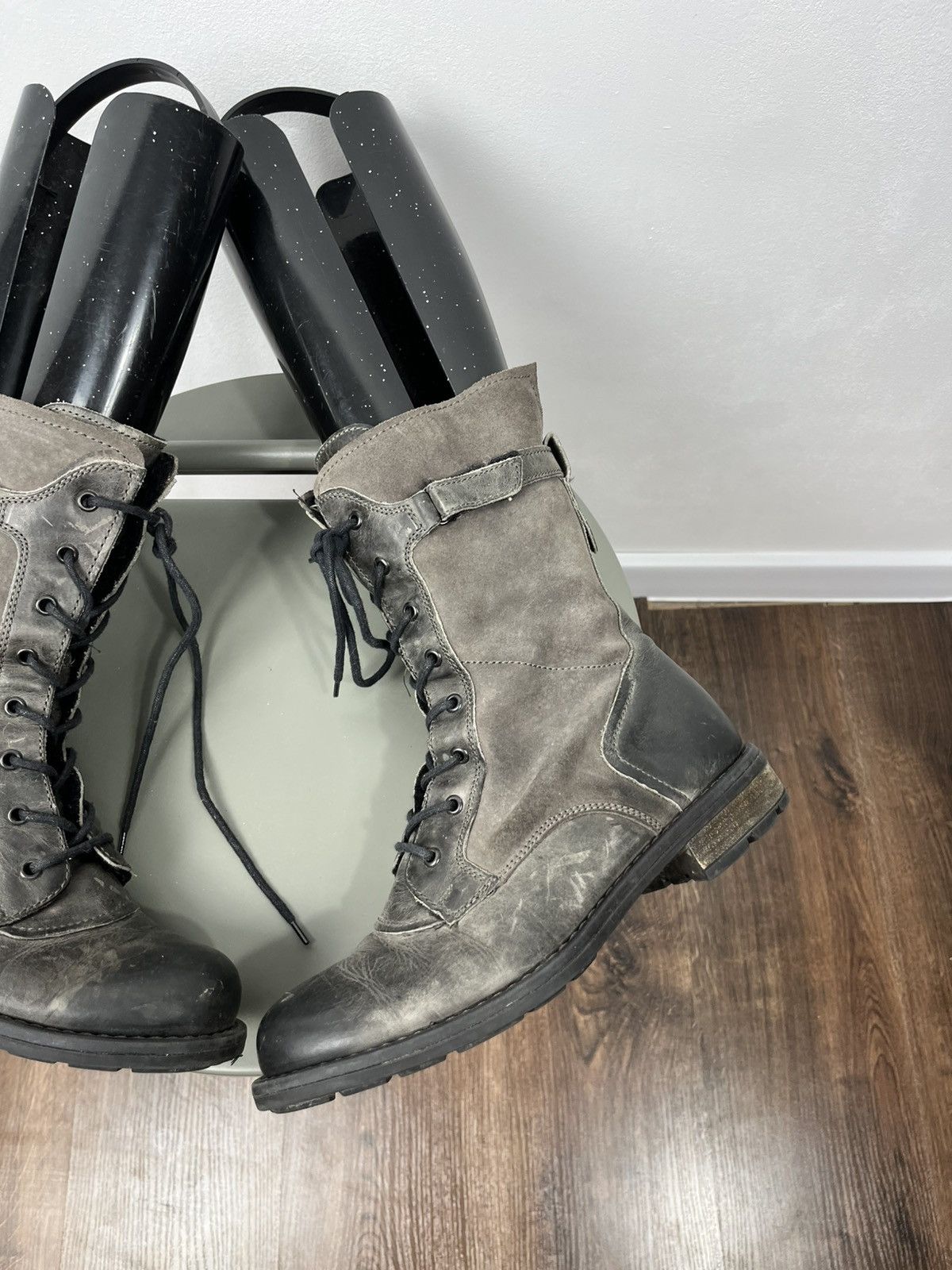 Other Gray Distressed Leather Lace-Up Avant-Garde Boots Size 39 Size US 8.5 / IT 38.5 - 5 Thumbnail