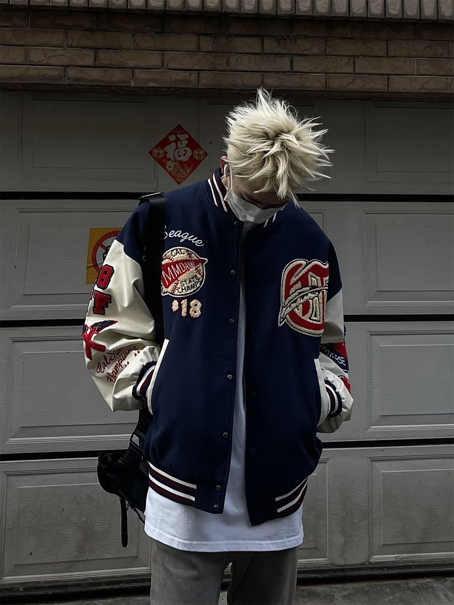 Designer × Japanese Brand Vintage Flocked Varsity Jacket Size US XL / EU 56 / 4 - 2 Thumbnail