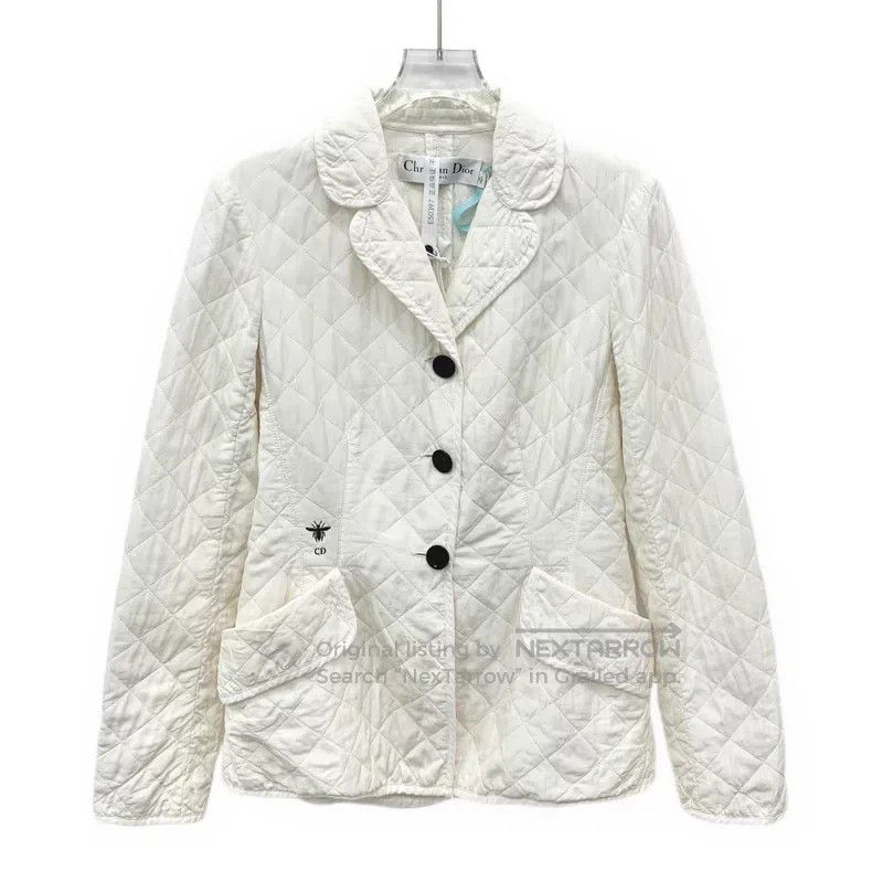 Dior Dior White diamond checkered bee embroidery mulberry silk Size XXS / US 00 / IT 34 - 1 Thumbnail