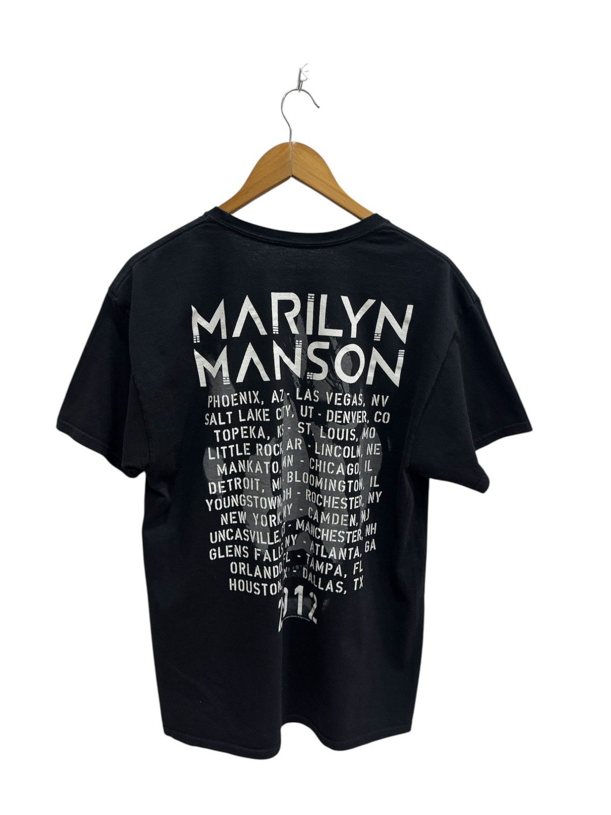 Band Tees × Marilyn Manson × Vintage Vintage Y2K Marilyn Manson Men’s Striped Face 2012 Tour Size US L / EU 52-54 / 3 - 2 Thumbnail