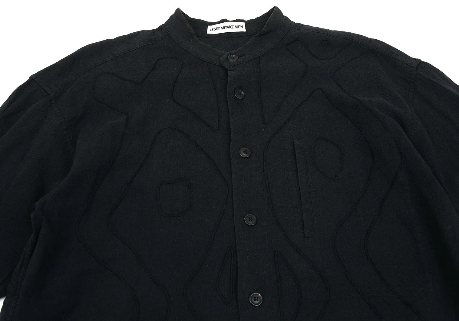 Issey Miyake Cotton Embroidered Mao Collar Shirt in Black, Size M Size US M / EU 48-50 / 2 - 2 Thumbnail