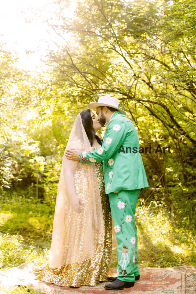 Designer Men 2Pc Floral Embroidered Western Wedding Outfits Size 44L - 5 Thumbnail