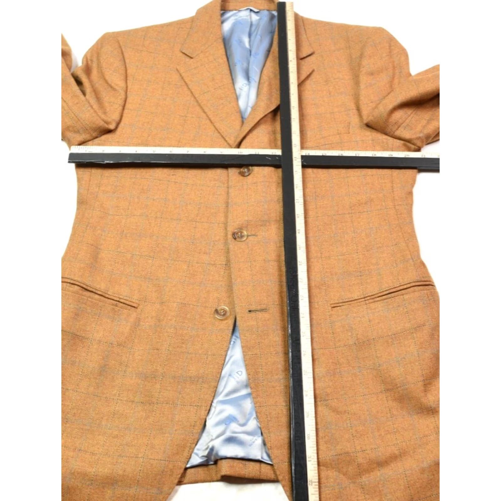 Vintage Tom Barnett Dormeuil Derby Blazer Mens 42 Brown Blue Windowpane Wool 3-Button Blazer Mens 42 Brown Windowpane Wool Derby Blazer Size 42R - 6 Thumbnail
