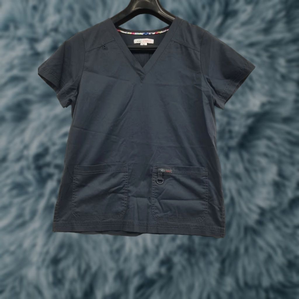 Koio Koi Scrub Top V-Neck Charcoal Gray Women Small Medical Stretch Solid Size US S / EU 44-46 / 1 - 1 Thumbnail
