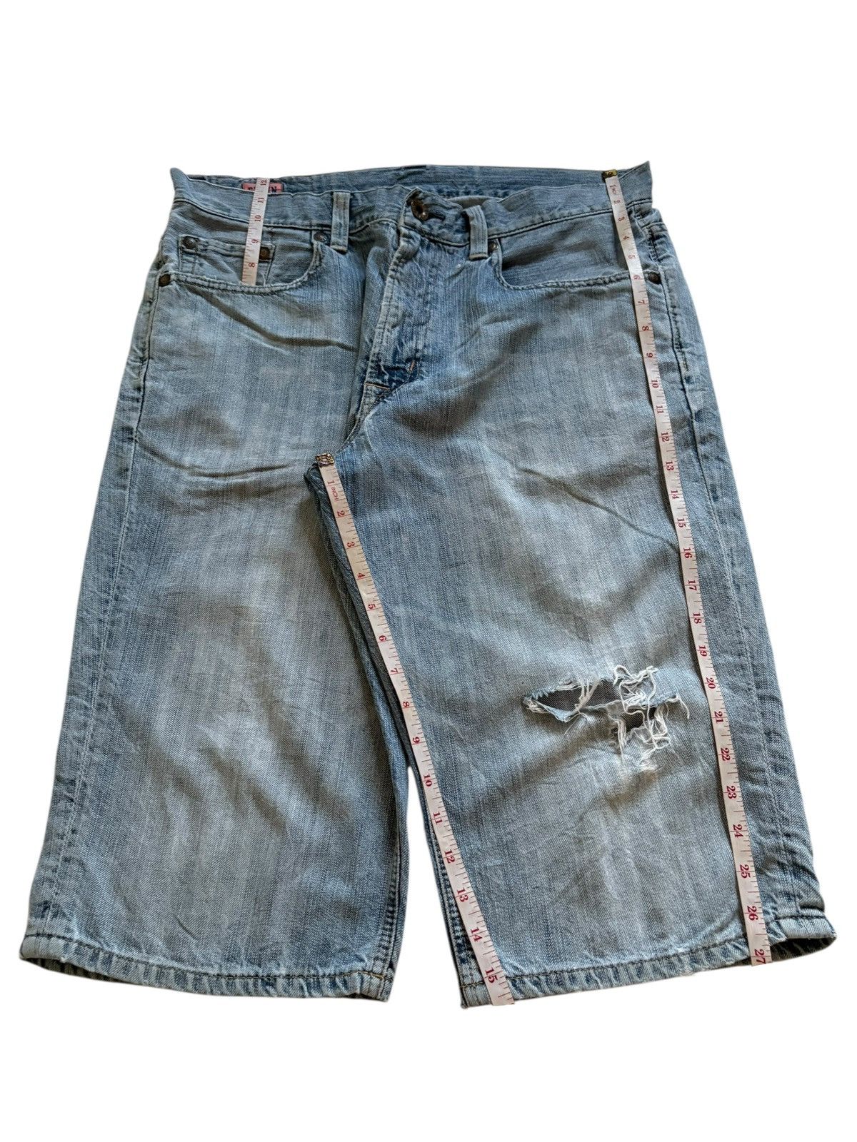 Edwin SALES🔥Vintage Edwin Buckle Back Distressed Baggy Jean Short Size US 35 - 17 Thumbnail