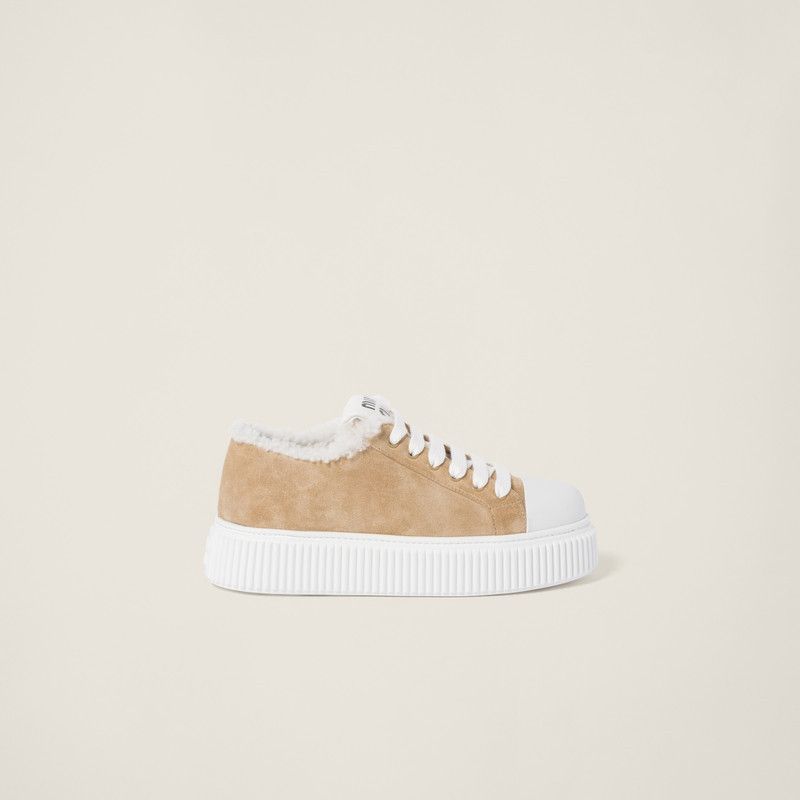Miu Miu o1B3y1r0526 Suede Sneakers in Brown/White Size US 5.5 / IT 35.5 - 1 Thumbnail