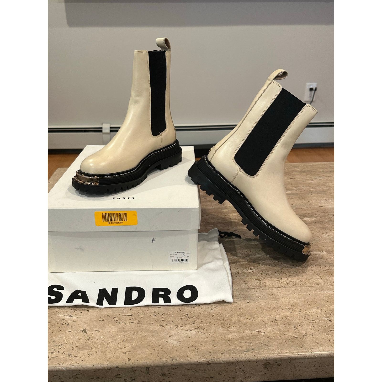 Sandro NEW Sandro Liam Ecru Leather Chelsea Boots 36 Size US 5.5 / IT 35.5 - 3 Thumbnail