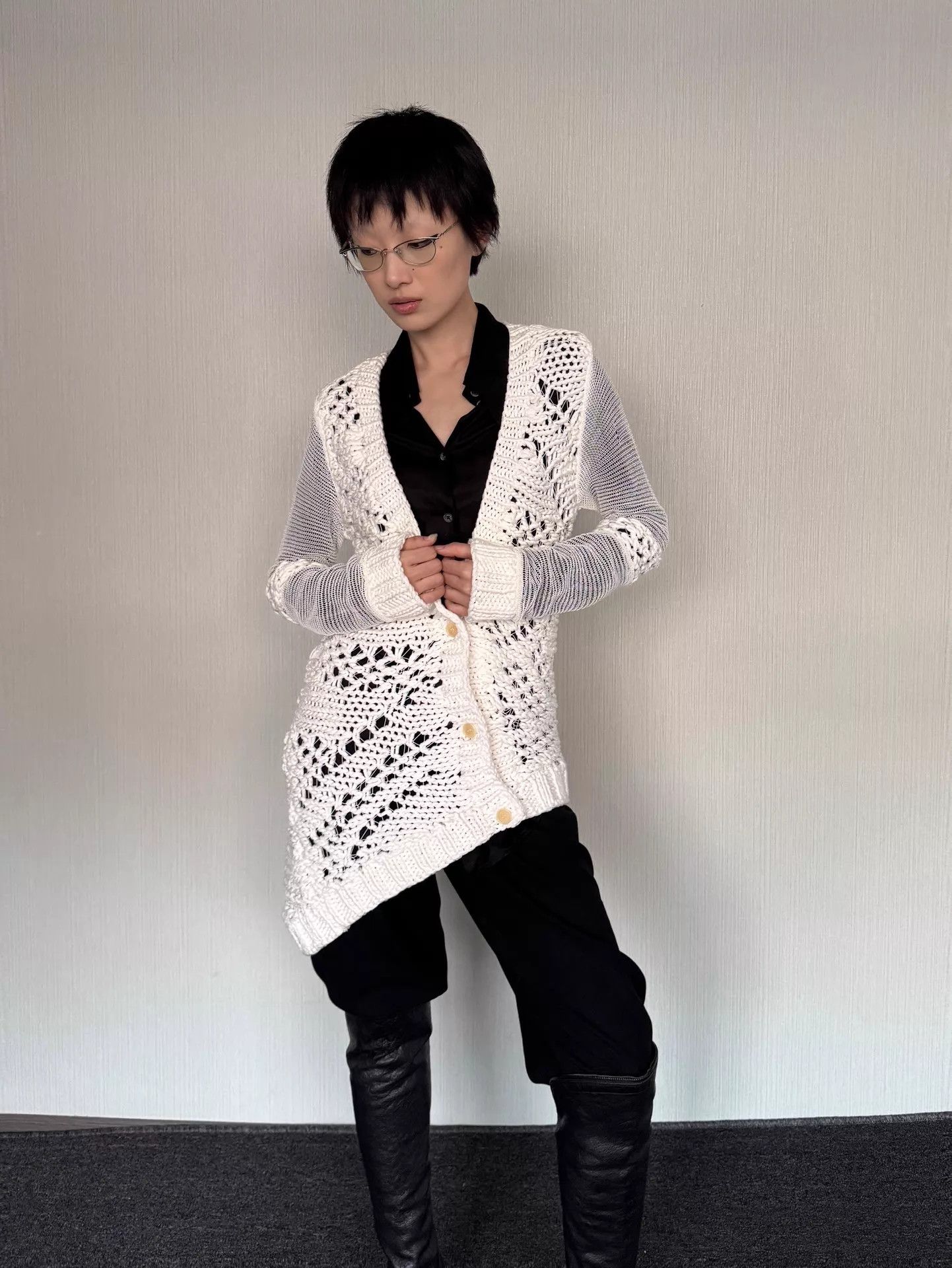 Helmut Lang Helmut Lang Open Knit Multi-Stitch Irregular Sweater S Size S / US 4 / IT 40 - 6 Thumbnail