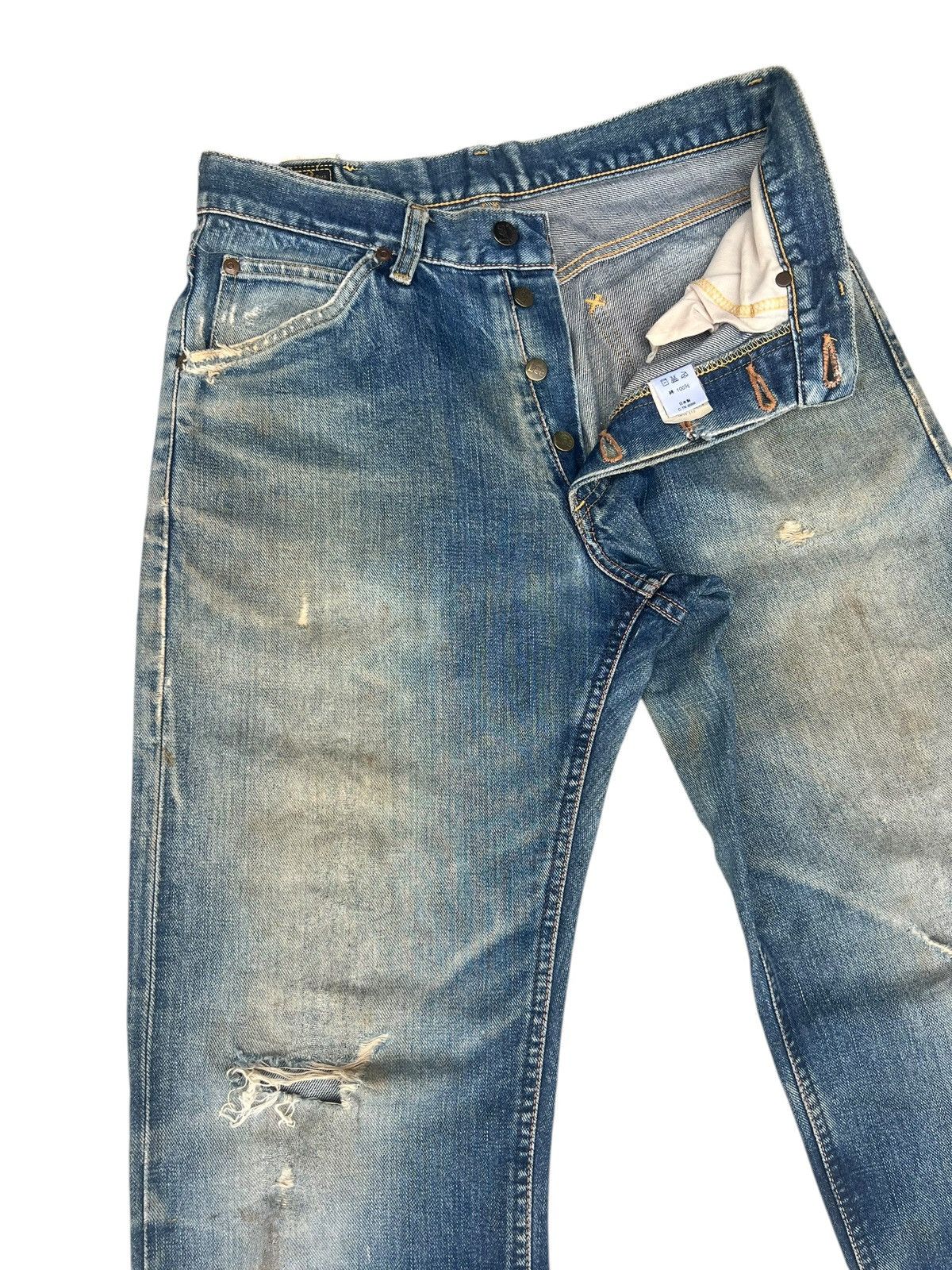 Lee Trashed Vintage Lee Ripped Dirty Mud Denim Selvedge Jeans Size US 30 / EU 46 - 6 Thumbnail