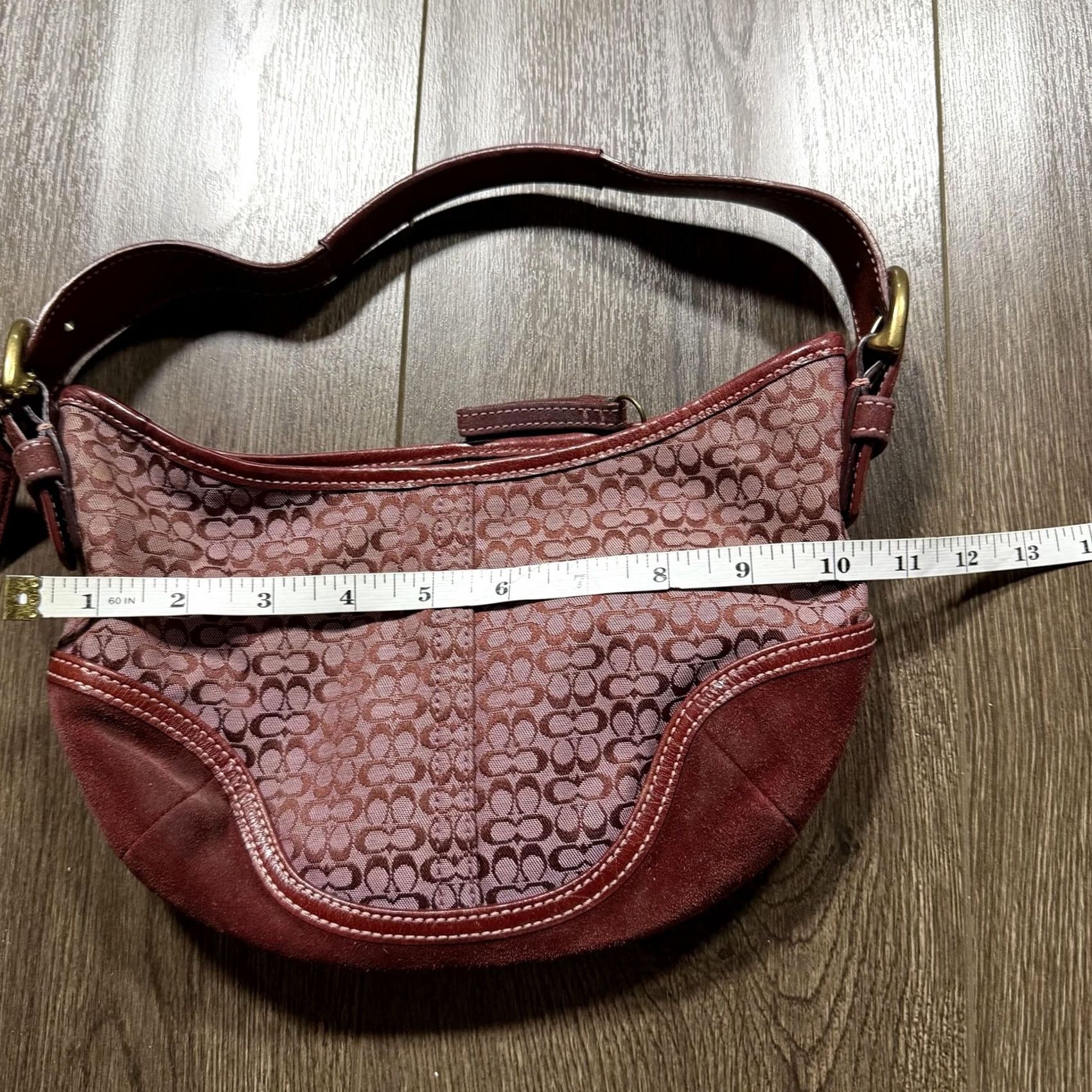 Coach VINTAGE Coach Signature Avary Hobo Bag Small Burgundy Jacquard Suede Shoulder Women XS? Size ONE SIZE - 6 Thumbnail