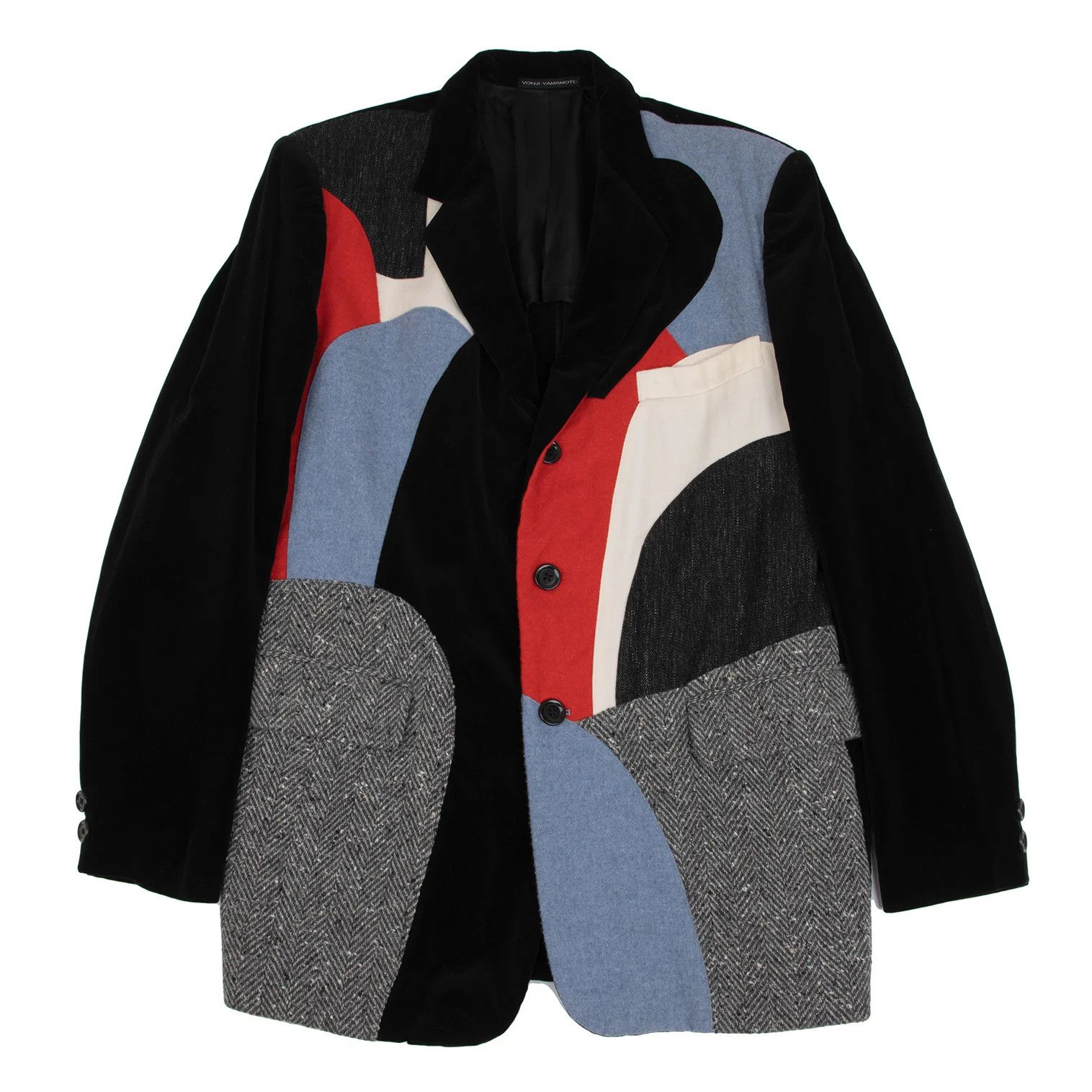 Jean Paul Gaultier Geometric Patchwork Velour Jacket in Multi Color Size US S / EU 44-46 / 1 - 1 Thumbnail