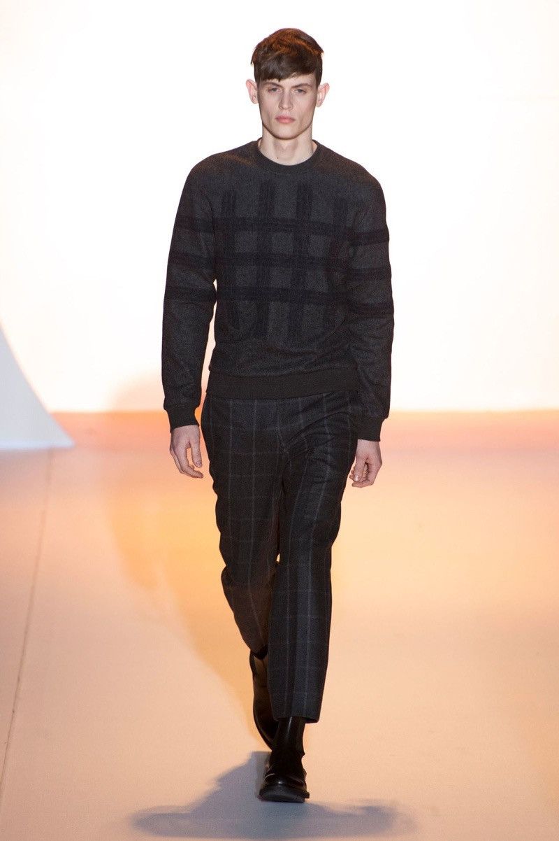 image of Wooyoungmi Double - Layered Check Wool - Blend Sweatshirt in Charcoal, Men's (Size Large)