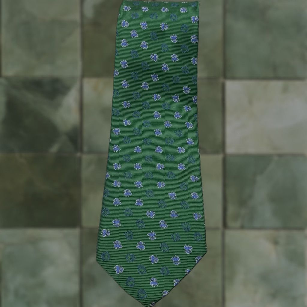 Brooks Brothers VINTAGE? Brooks Brothers Tie Mens Green Logo Silk Made USA 346 AOP Necktie, One Size, Classic Pointed, 100% Silk, Woven, Logo, USA, Tie Size ONE SIZE - 1 Thumbnail
