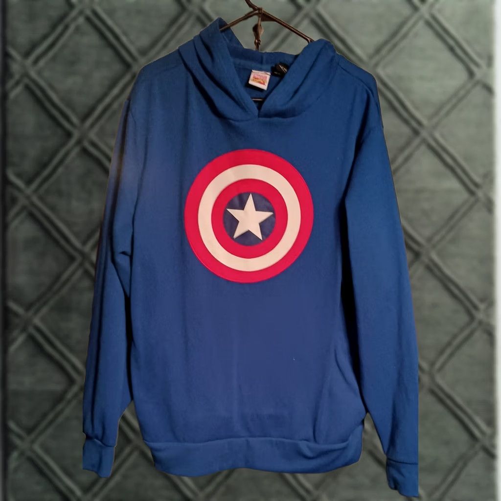 Vintage Marvel Comics Captain America Graphic Long Sleeve Hoodie Blue Xl Mens Size US XL / EU 56 / 4 - 1 Thumbnail