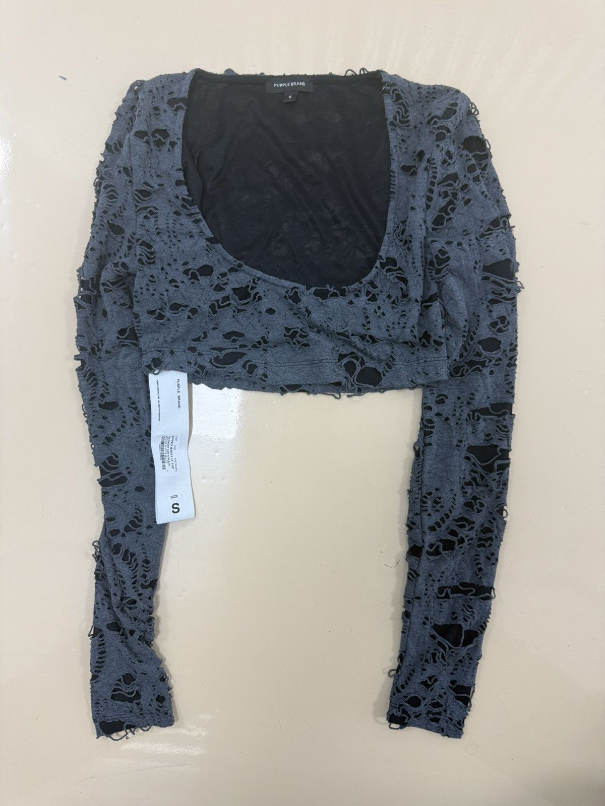 Other Purple Brand Ripped LS Jersey Gray Size S / US 4 / IT 40 - 1 Thumbnail
