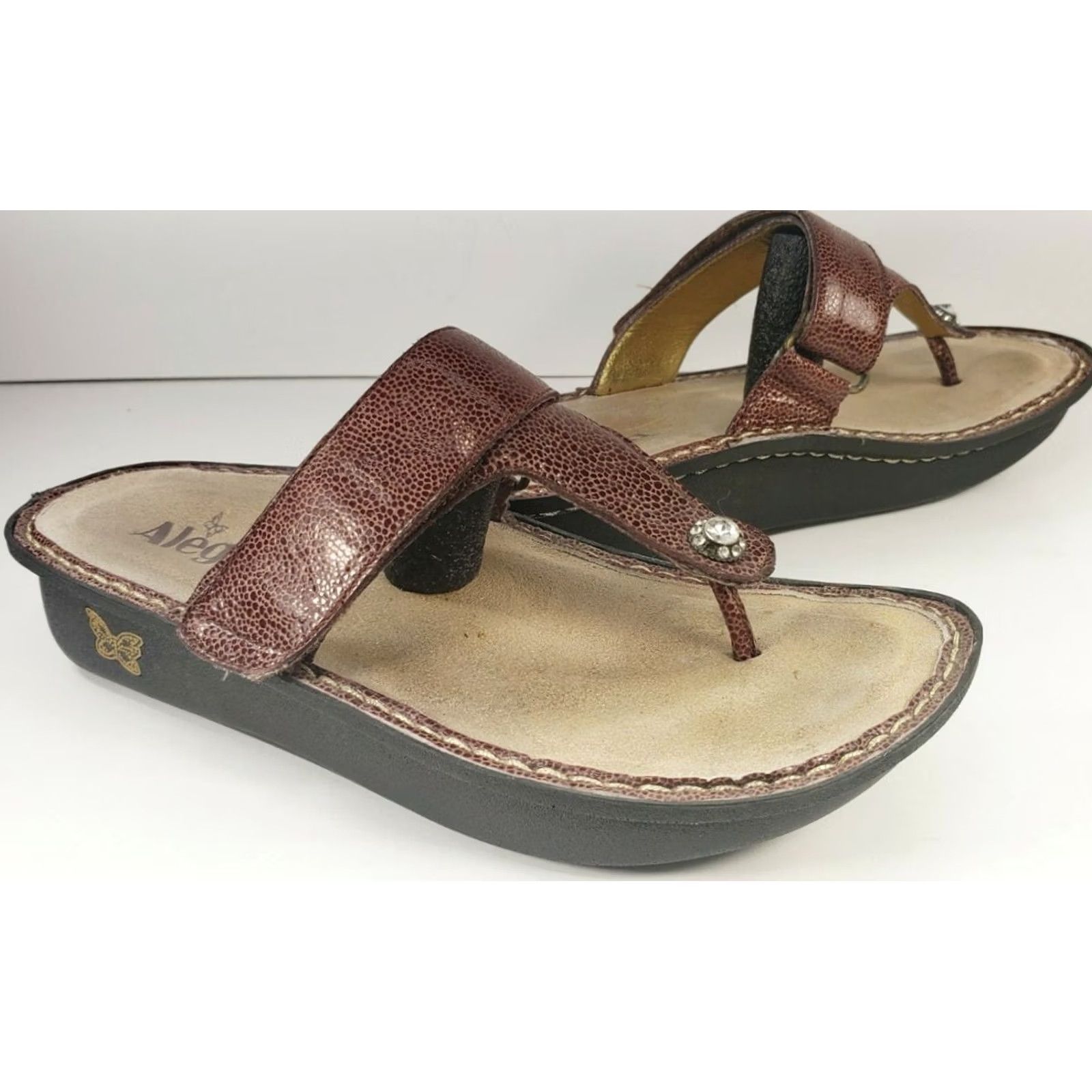 Vintage Alegria Brown Leather Thong Wedge Sandals Women's Sz 40 / 9-9.5 CAR-242 Size US 9.5 / IT 39.5 - 4 Thumbnail