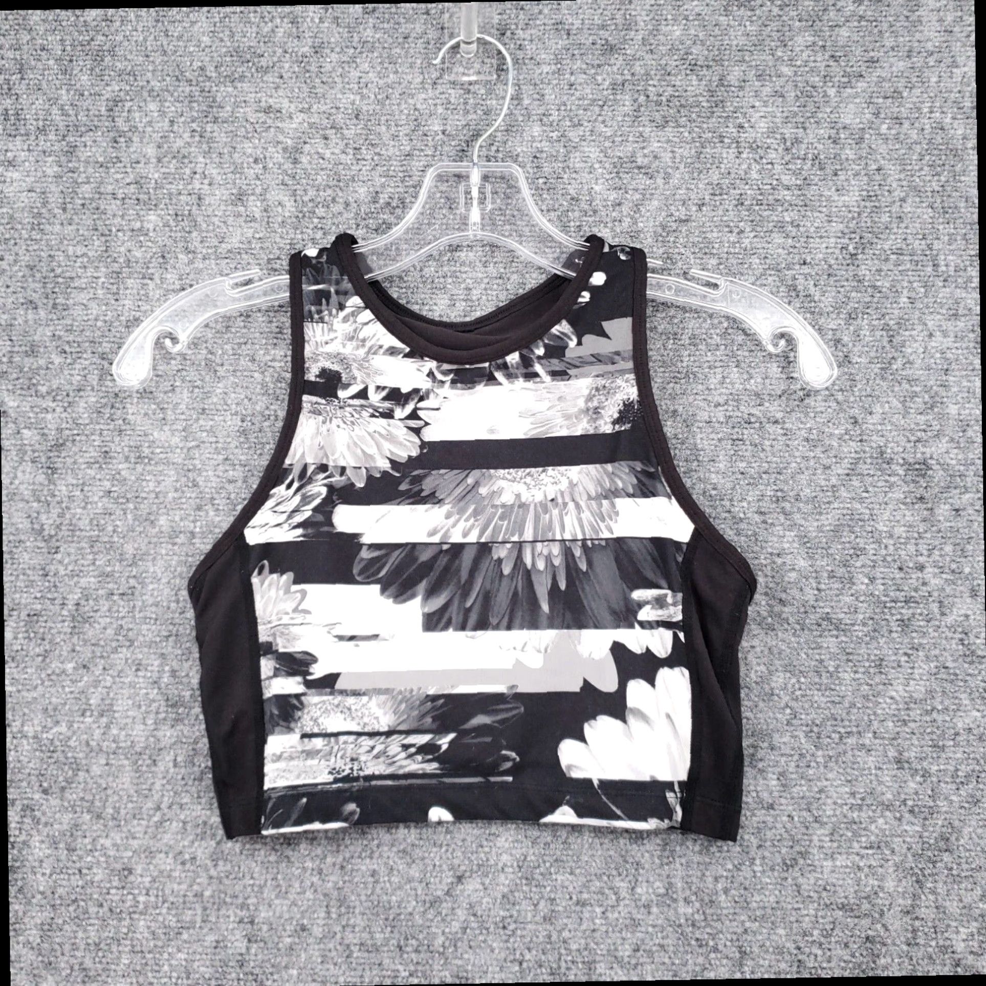 Betsey Johnson Womens Tank Top Small Black Floral Sleeveless Sports Bra
