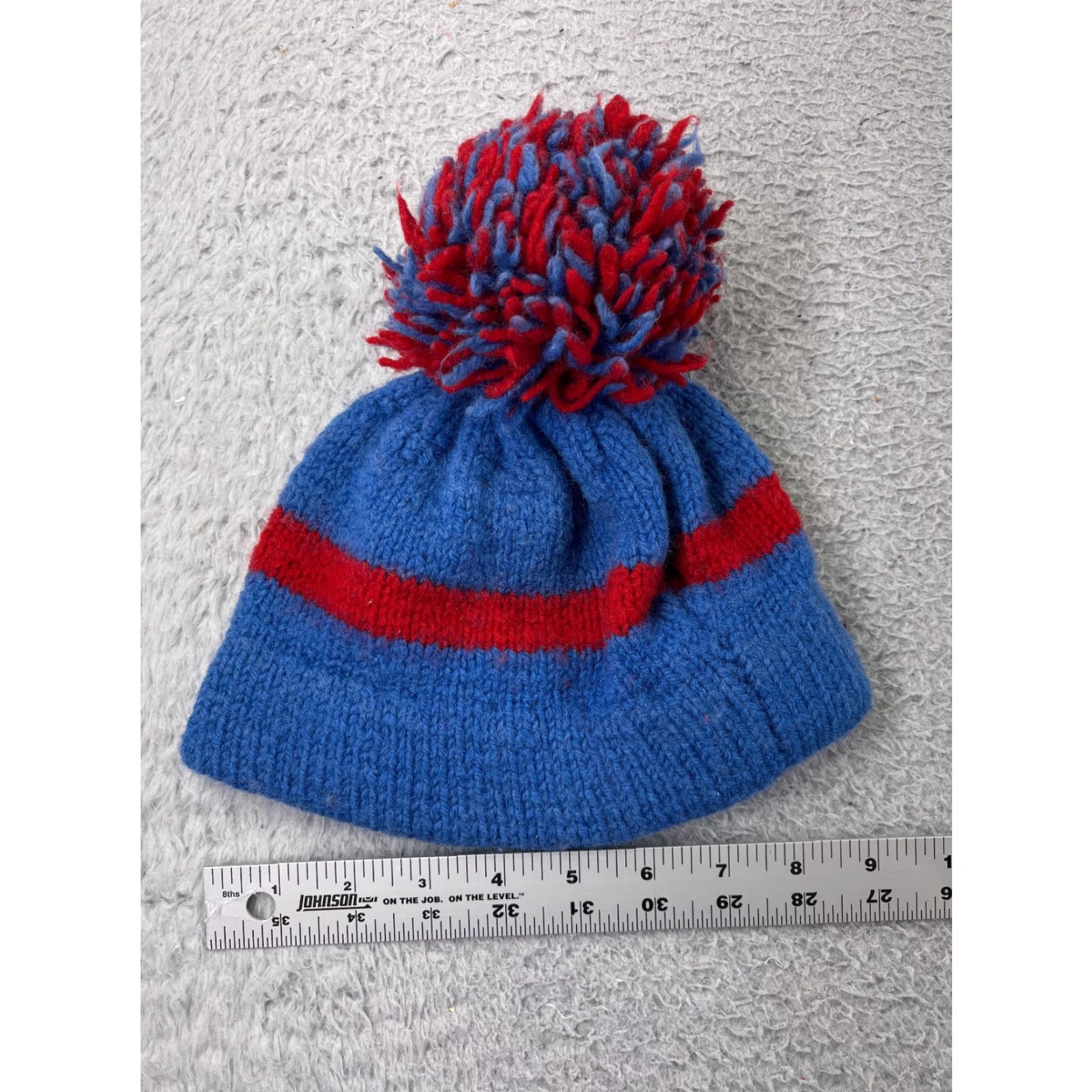 Vintage Beanie Toque Wool Blend Pom Hat Adult One Size Blue Red Knit Ski Men Size ONE SIZE - 3 Thumbnail