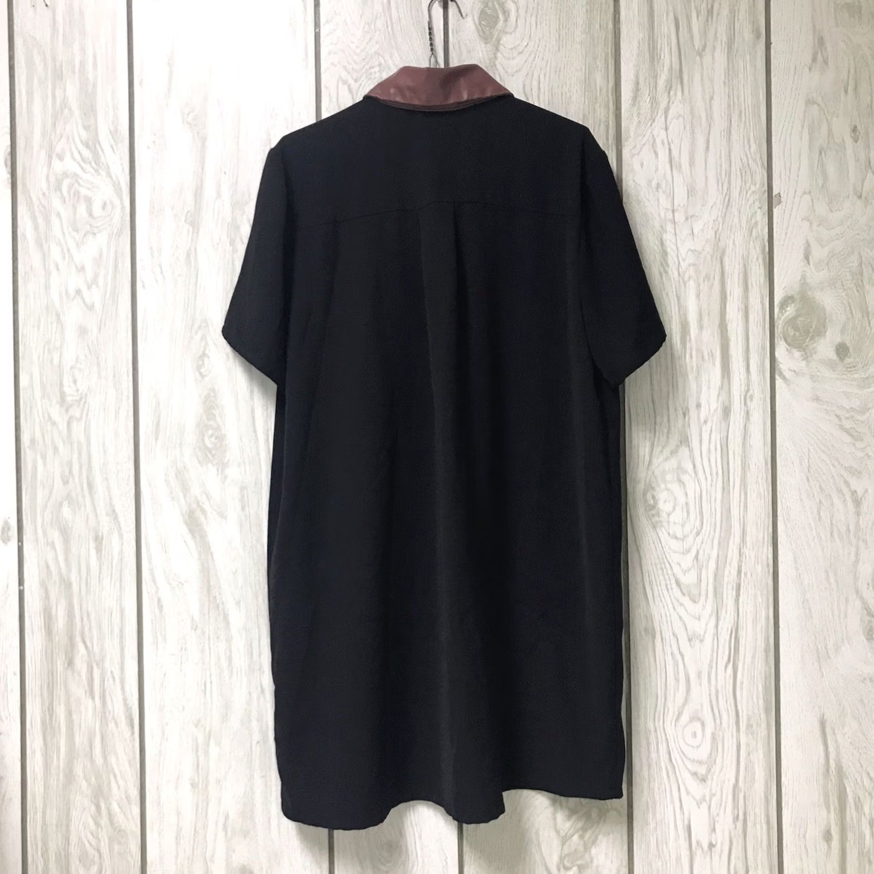 Vintage Entro Women Black/Brown Faux Leather Trim Button-Up Short Sleeve Top Shirt L Size L / US 10 / IT 46 - 2 Thumbnail