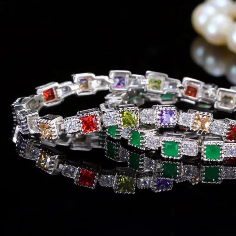 Jewelry Shiny Rhinestone Zirconia Square Bracelet Size ONE SIZE - 2 Thumbnail