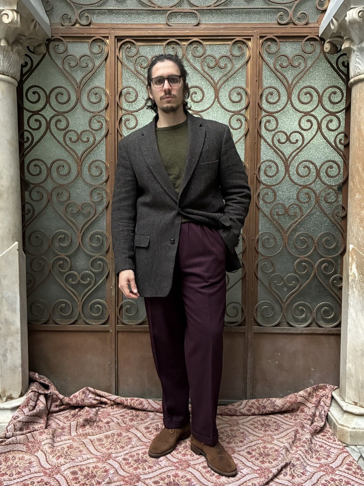 Harris Tweed MARIO BARUTTI HARRIS TWEED EXCLUSIVE HERRINGBONE SPORT COAT Size 44R - 1 Thumbnail