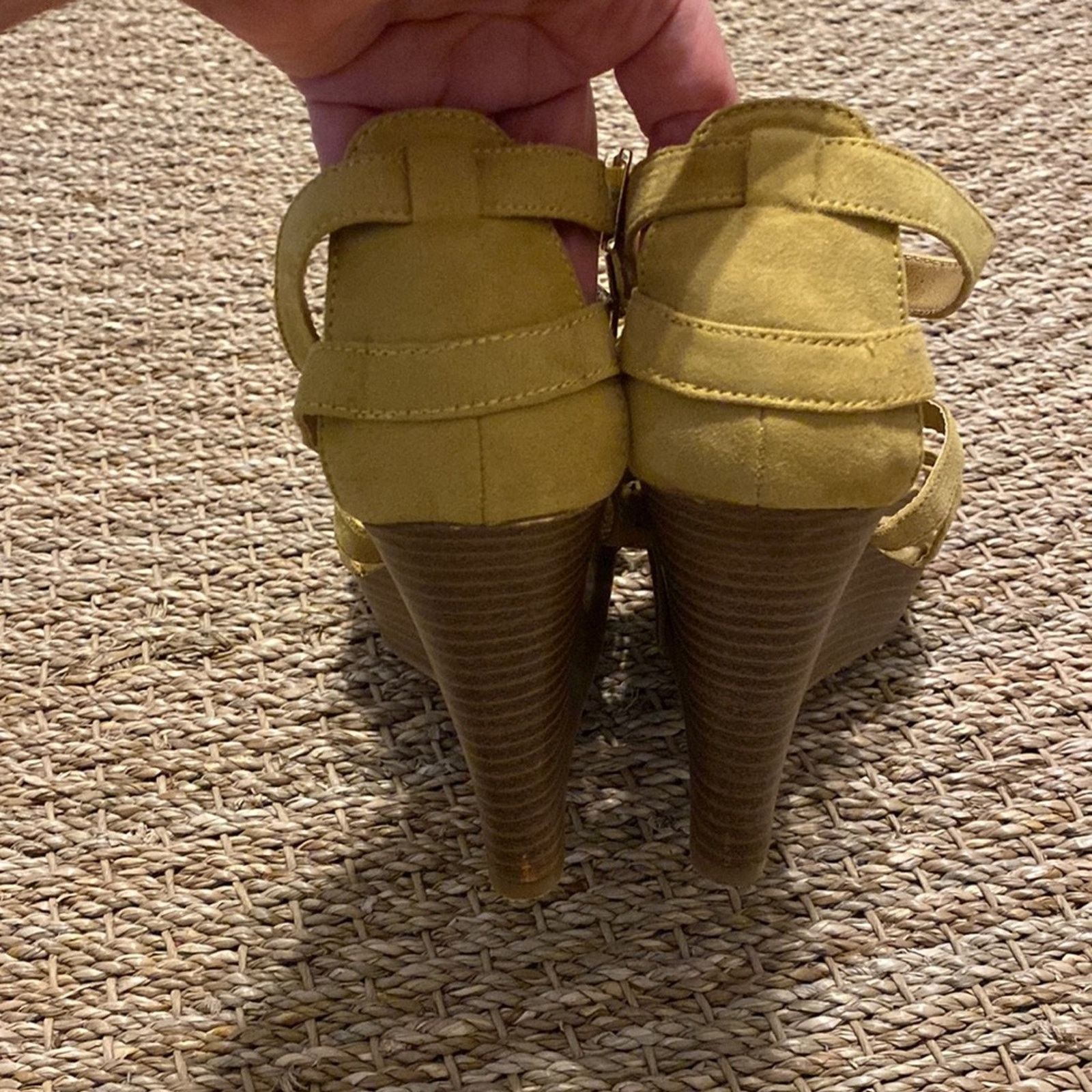 Express Multi strap & buckles, suede ochre color wedge heel size 7 Size US 7 / IT 37 - 2 Thumbnail