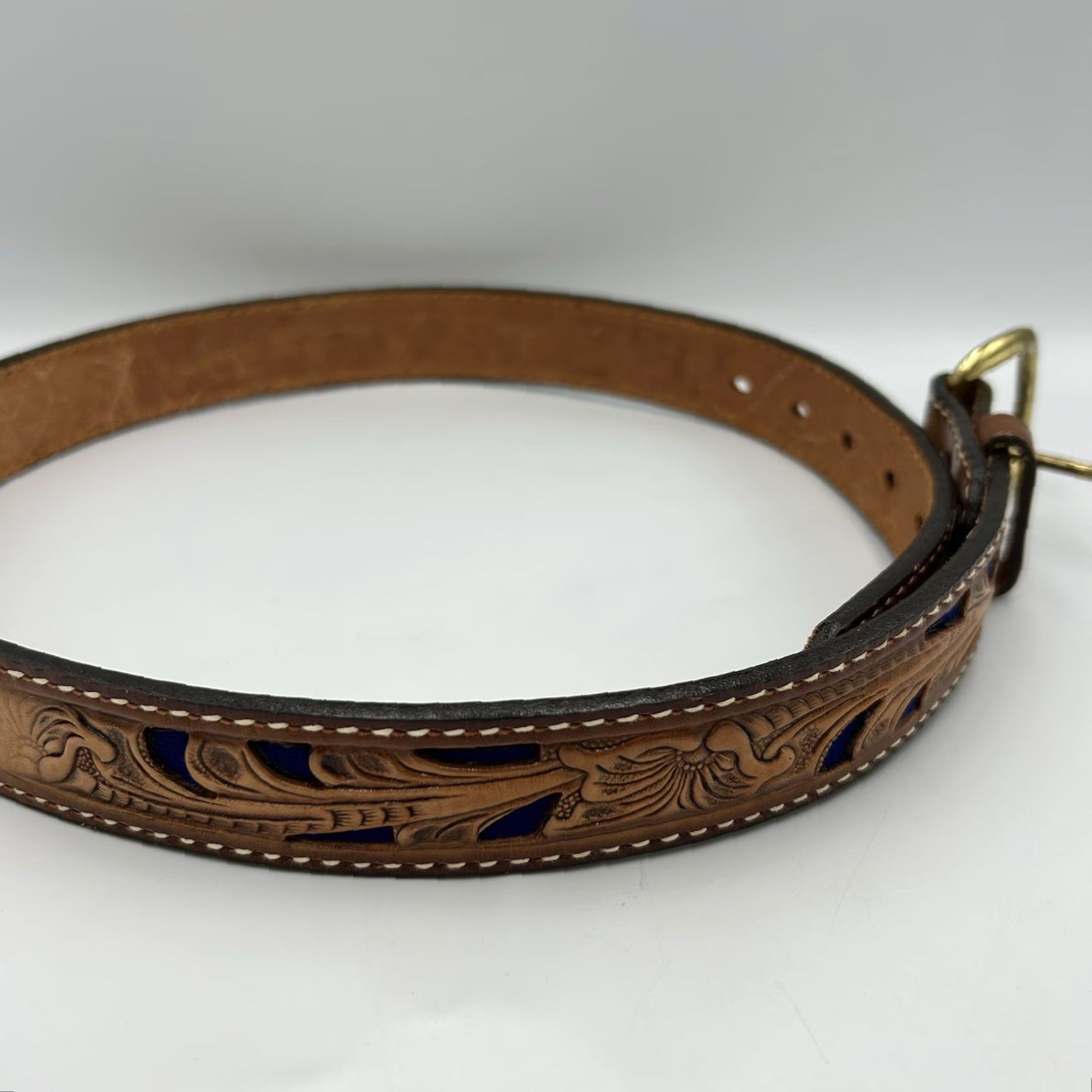 Tony Lama Tony Lama Hand Tooled Leather Belt SUSAN Custom Made in USA Women Brown Leather Belt Size ONE SIZE - 4 Thumbnail