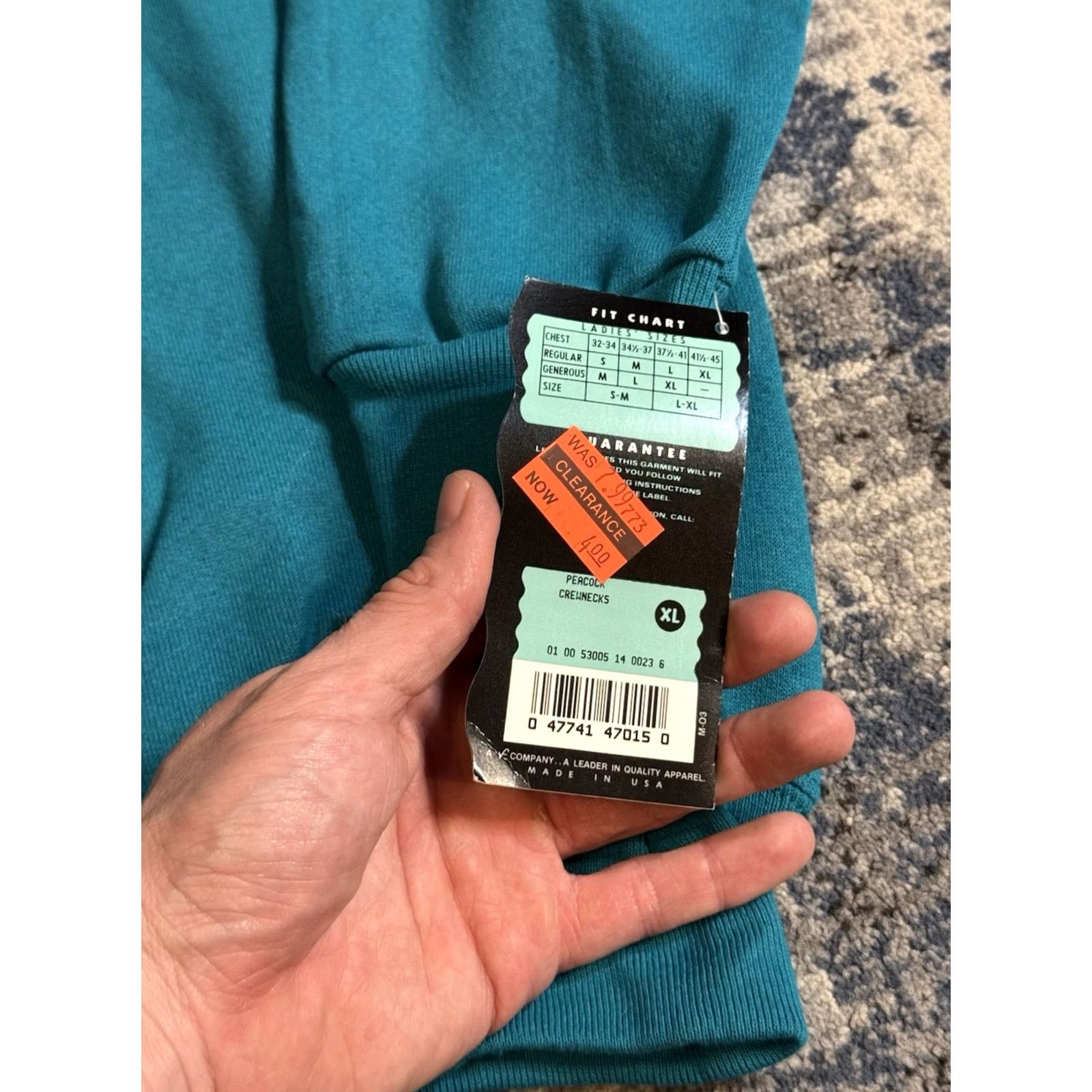 Lee VINTAGE Lee Sweatshirt Crew Neck Teal XL Men 90s Pullover Cotton Blend Crewneck Long Sleeve, All Seasons, Gym & Training, USA, Teal, Solid Size US XL / EU 56 / 4 - 3 Thumbnail