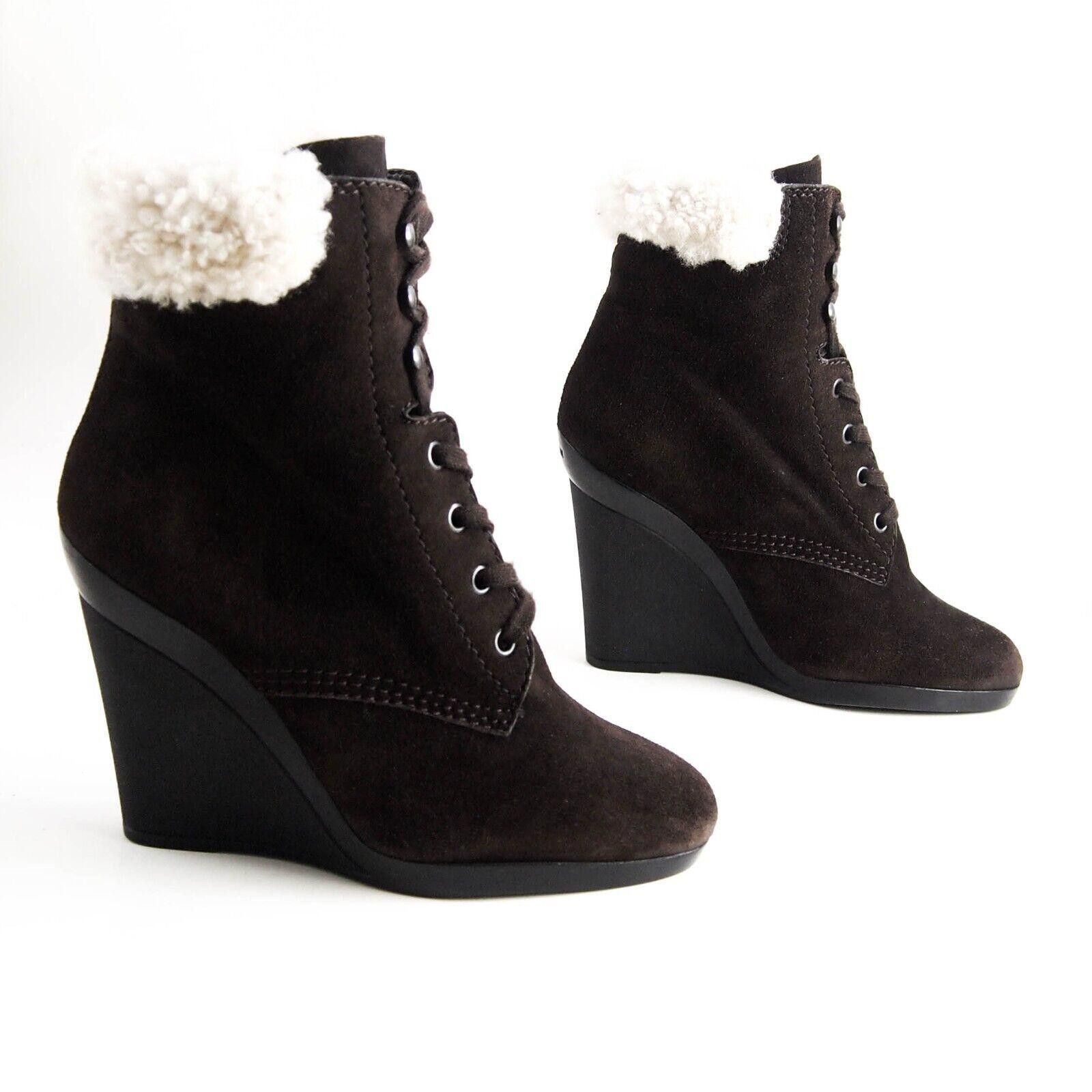 Hogan Hogan Wedge Ankle Boots Brown Suede Fur Trim US 7 EU 37 Size US 7 / IT 37 - 4 Thumbnail