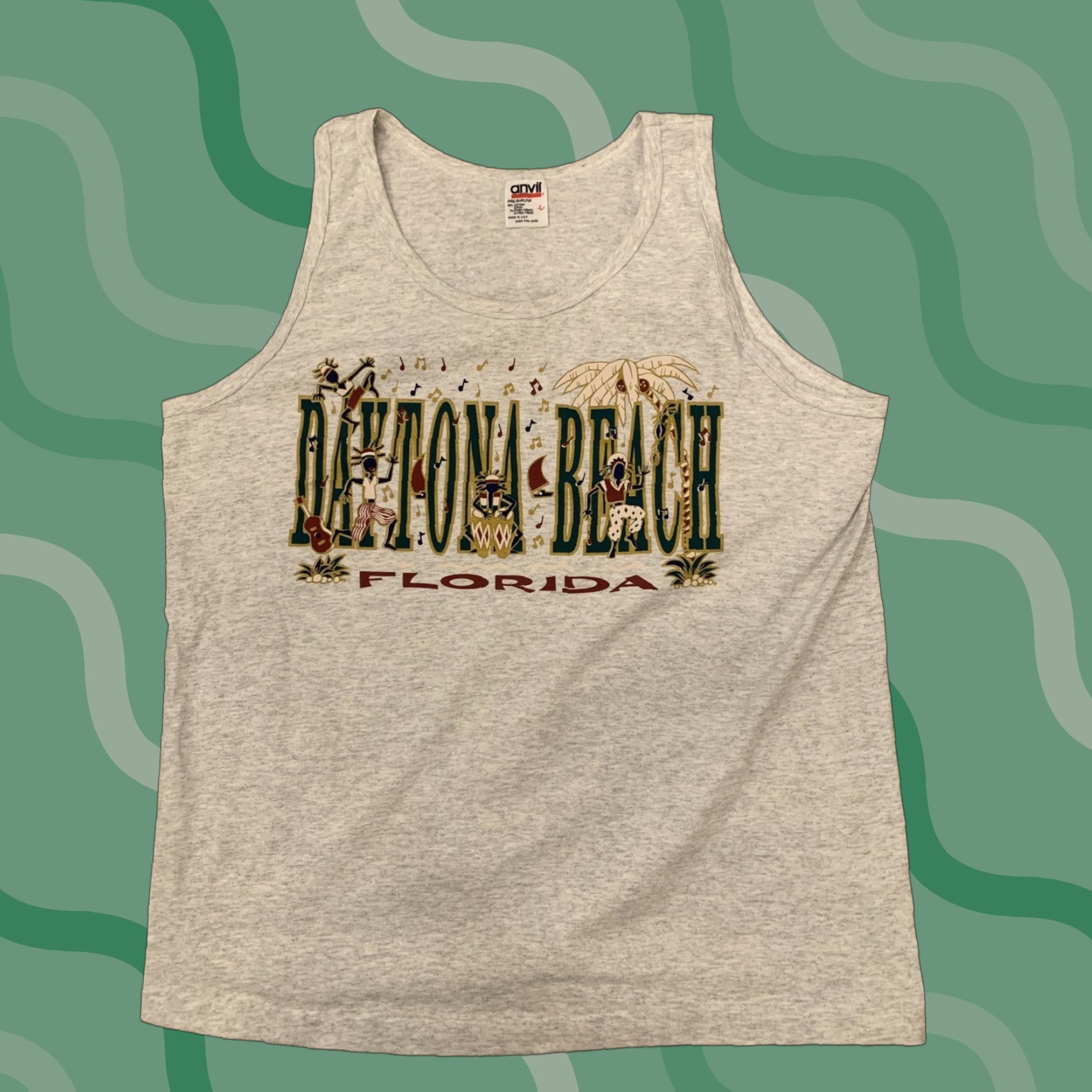 Anvil VINTAGE Daytona Beach Florida Tank Top Shirt Adult XL Gray Anvil Tag Single Stitch Men's Beach Size US XL / EU 56 / 4 - 1 Thumbnail