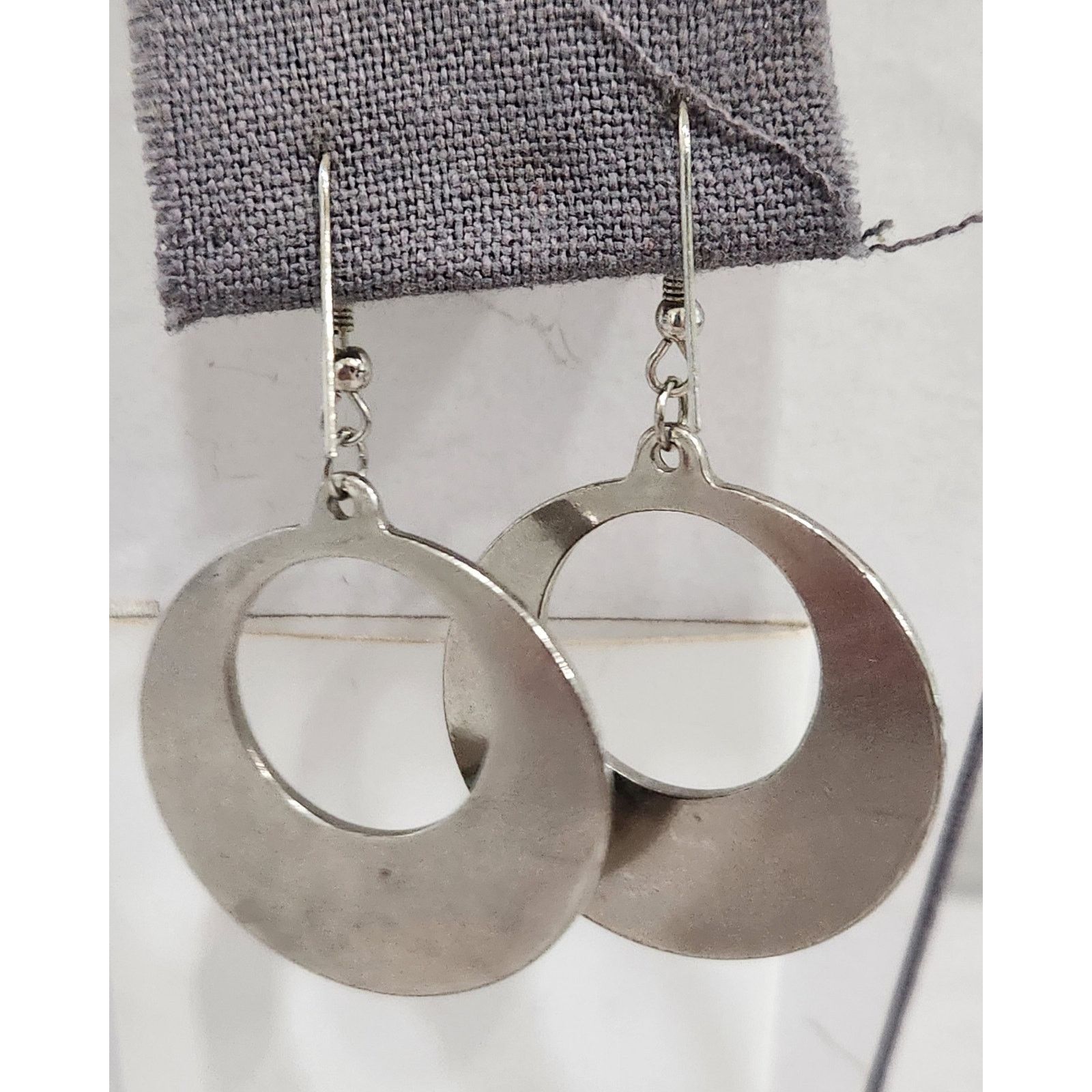 Other Silver Inlaid Abalone Round Dangle Fish Hook Earrings 2.5" Size ONE SIZE - 3 Thumbnail